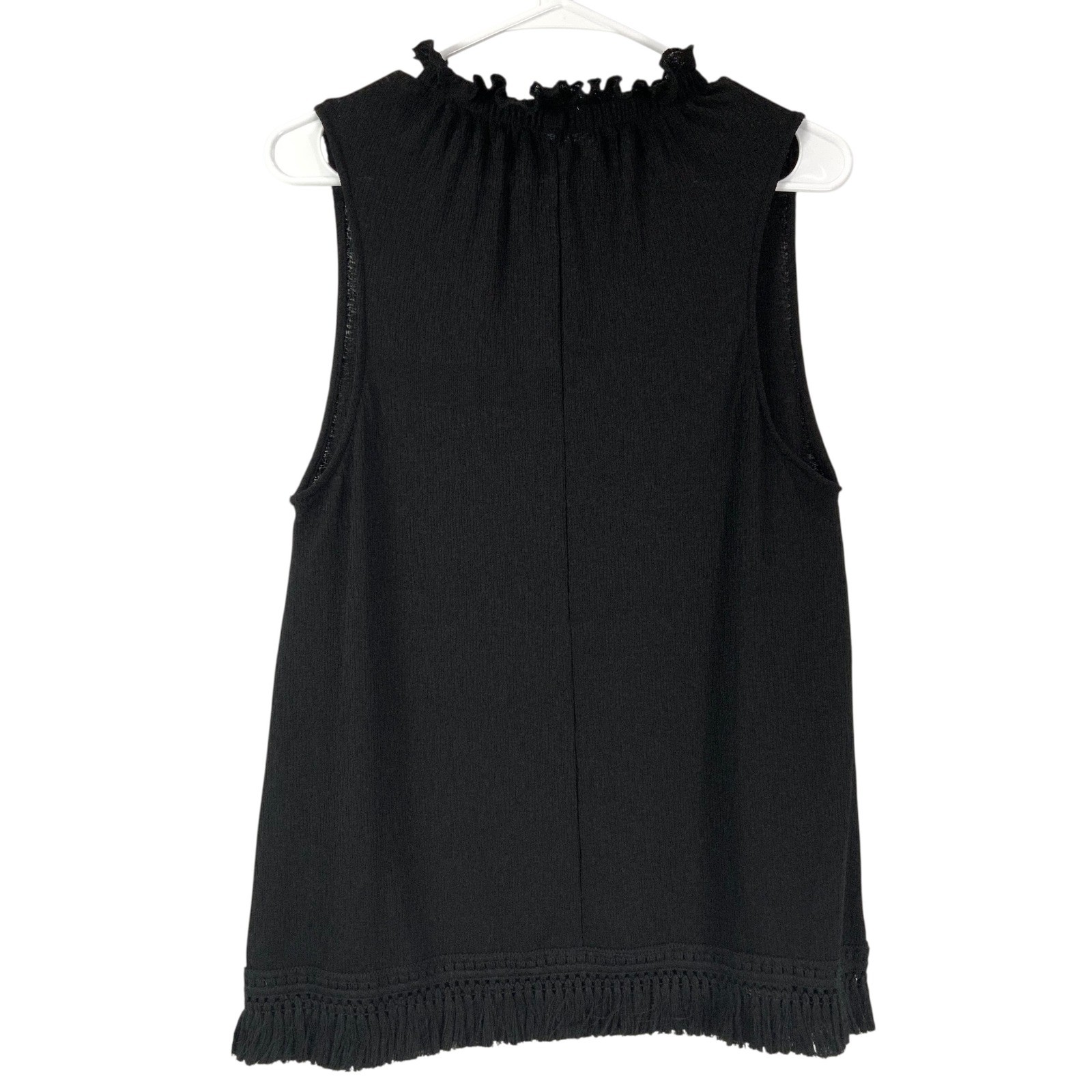 ZARA Black Mock Neck Ruffled Fringe Trim Sleeveless Knit Sheer Top Women Size S