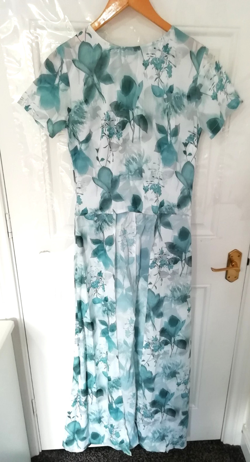 Missamore Long Shirt Top Size S Blue White Floral Back Shift Lagenlook Back Zip