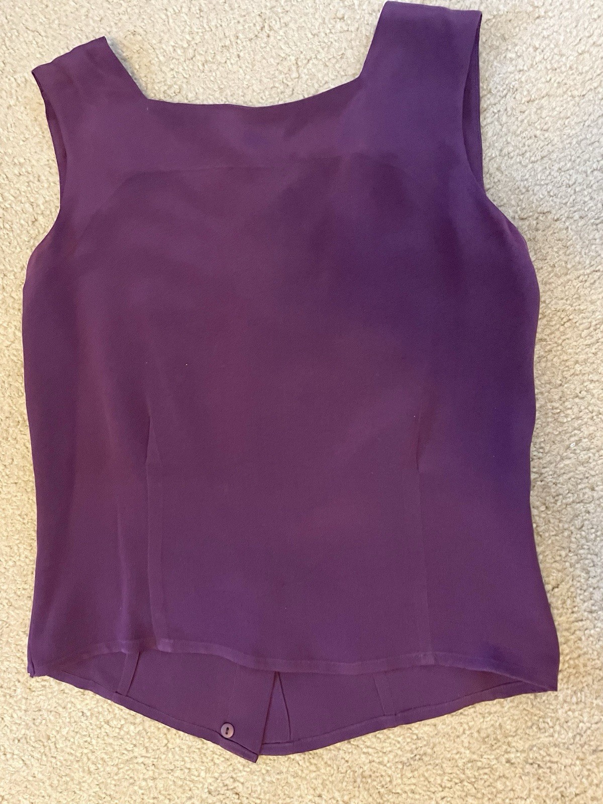 Sleeveless Silk Blouse With Square Neck, Button Detail, Women’s Size Medium