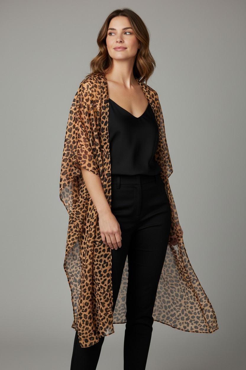 BNWT Leopard Printed Cheetah Animal Print Half Sleeve Kimono Cardigan