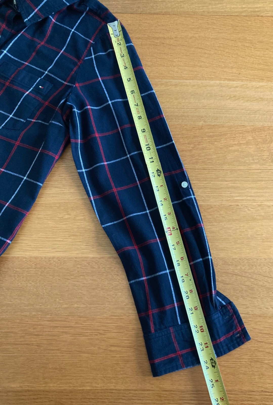 Women’s Tommy Hilfiger Quarter Button Long Sleeve Navy, Red, White Plaid Shirt-M
