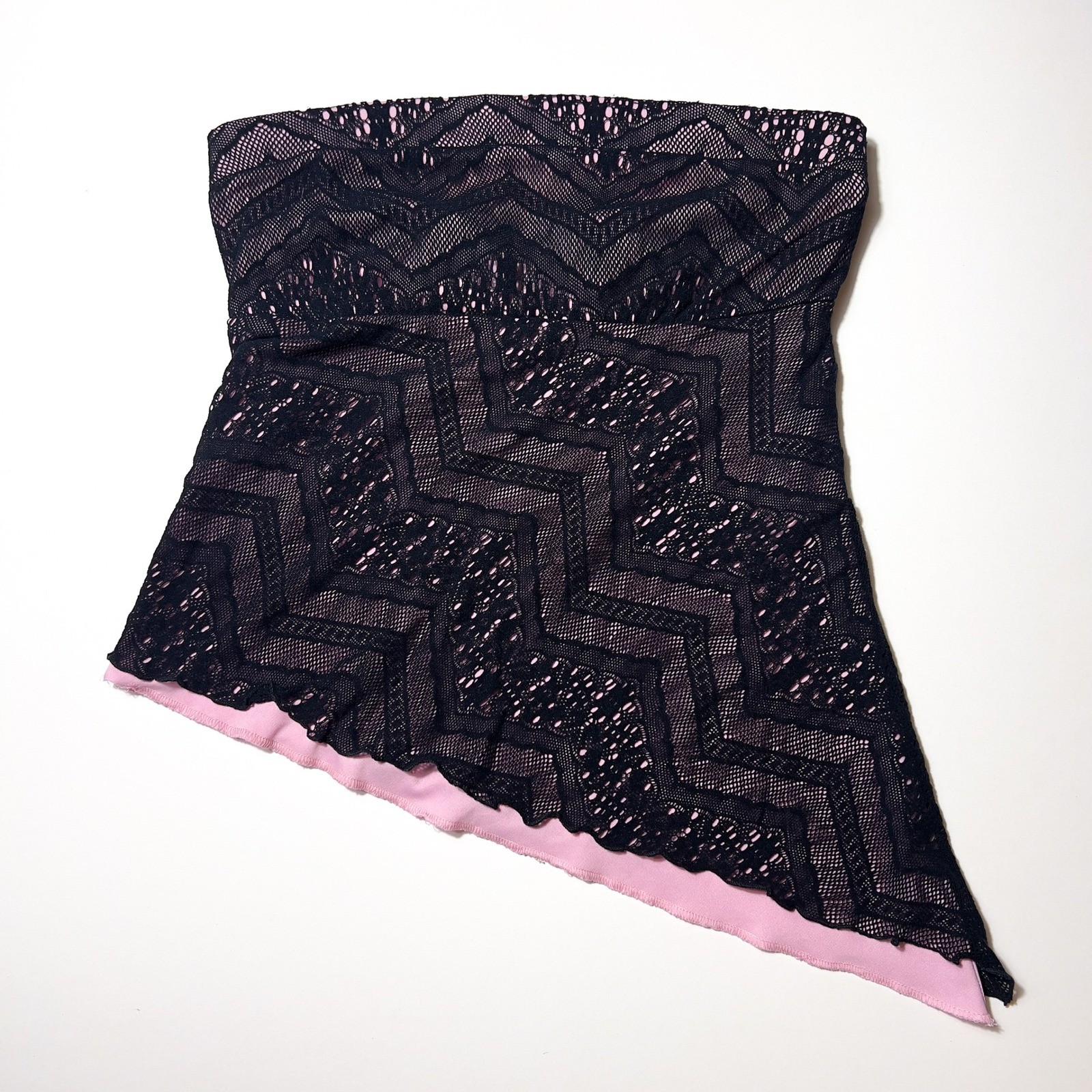 Y2K Heart Soul Black Lace Asymmetrical Tube Top