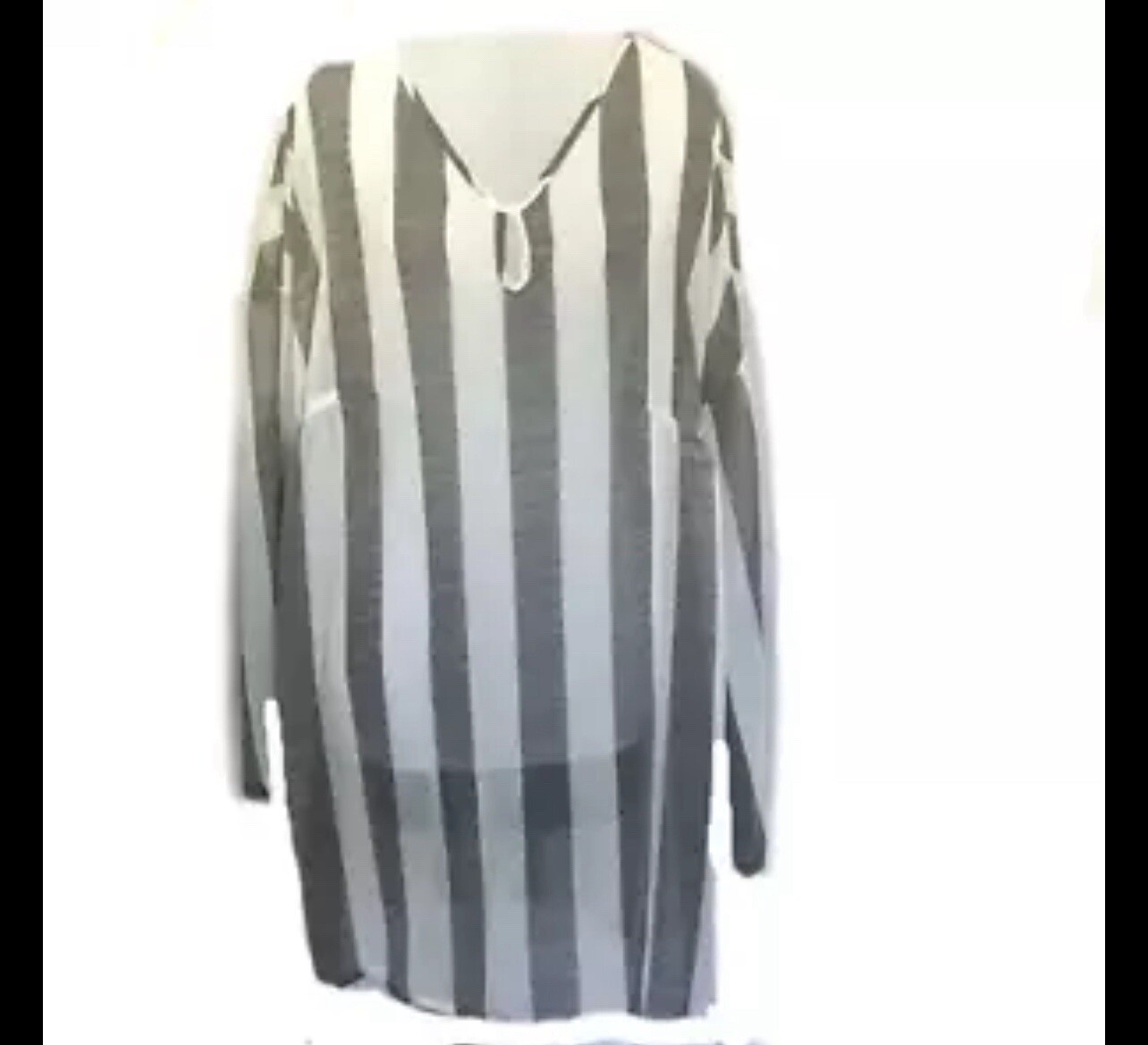 Miss Look Grey White Stripe Blouse Lightweight Sheer Scoop Neck Size 2XL