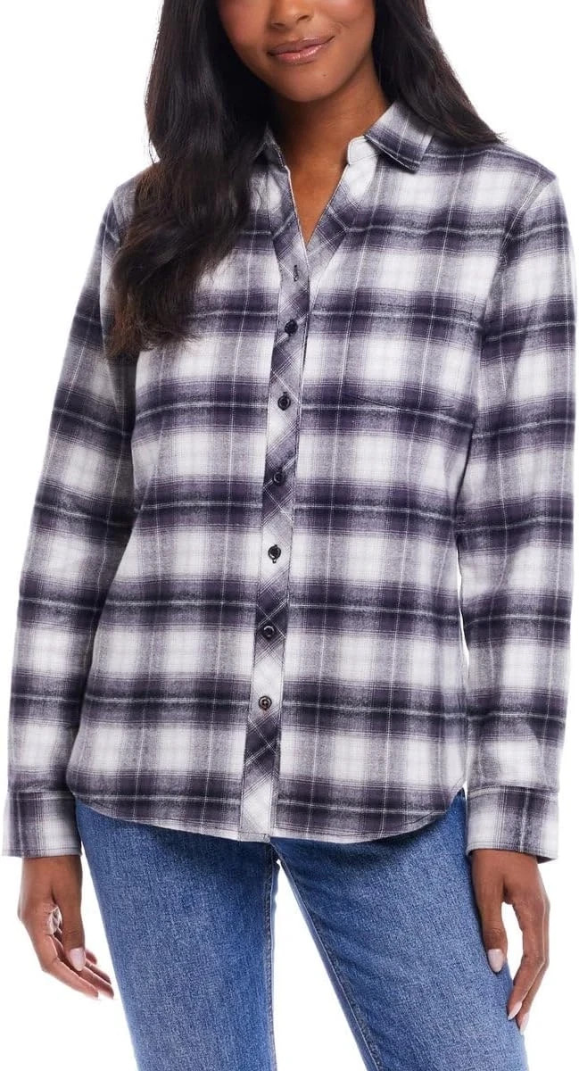 Weatherproof Vintage Women’s Flannel Shirt Black Plaid