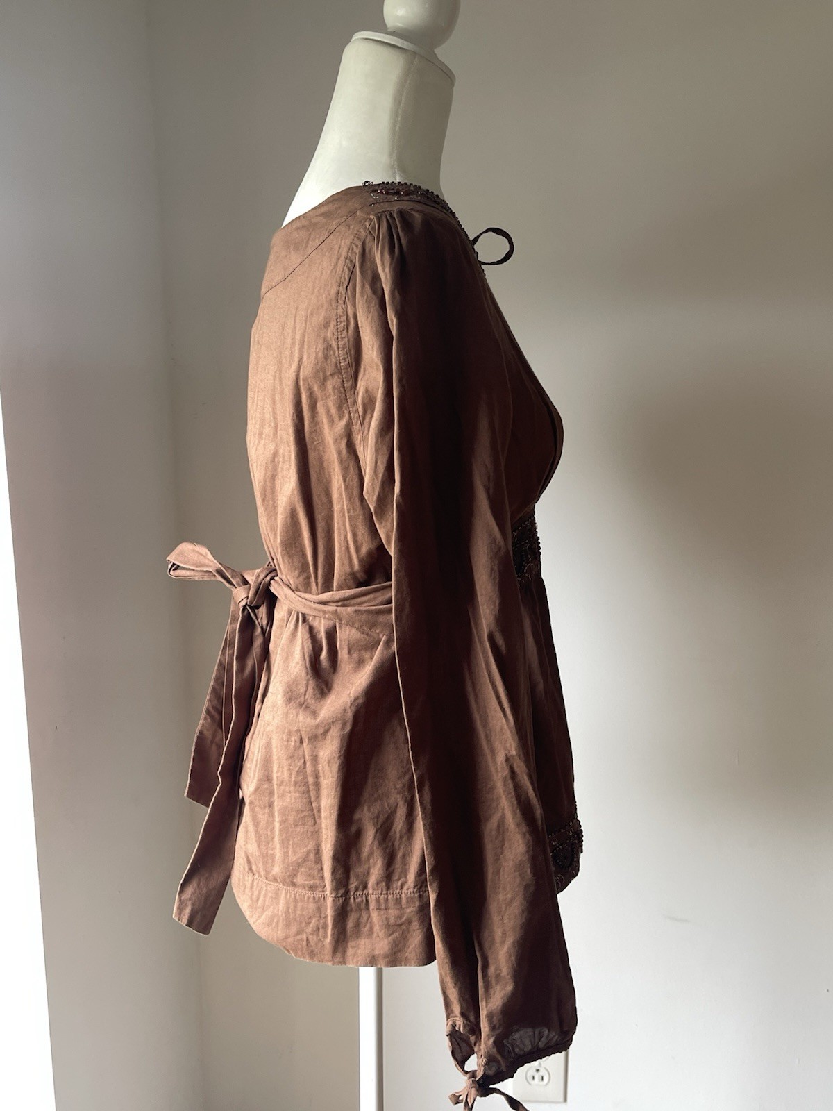 Vintage Brown Beaded Blouse – fairy bohemian hippie top – Size M