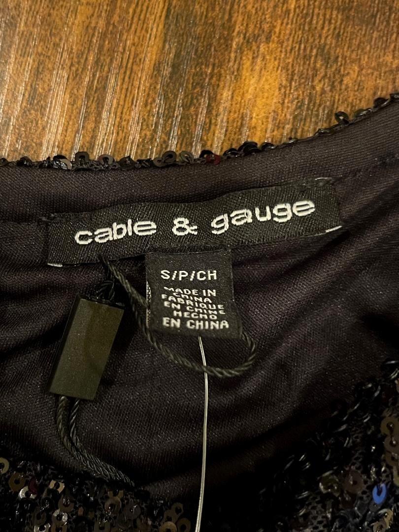 Cable & Guage Womens BNWT Black Full Sequin, One sleeve, One Strap Blouse Small