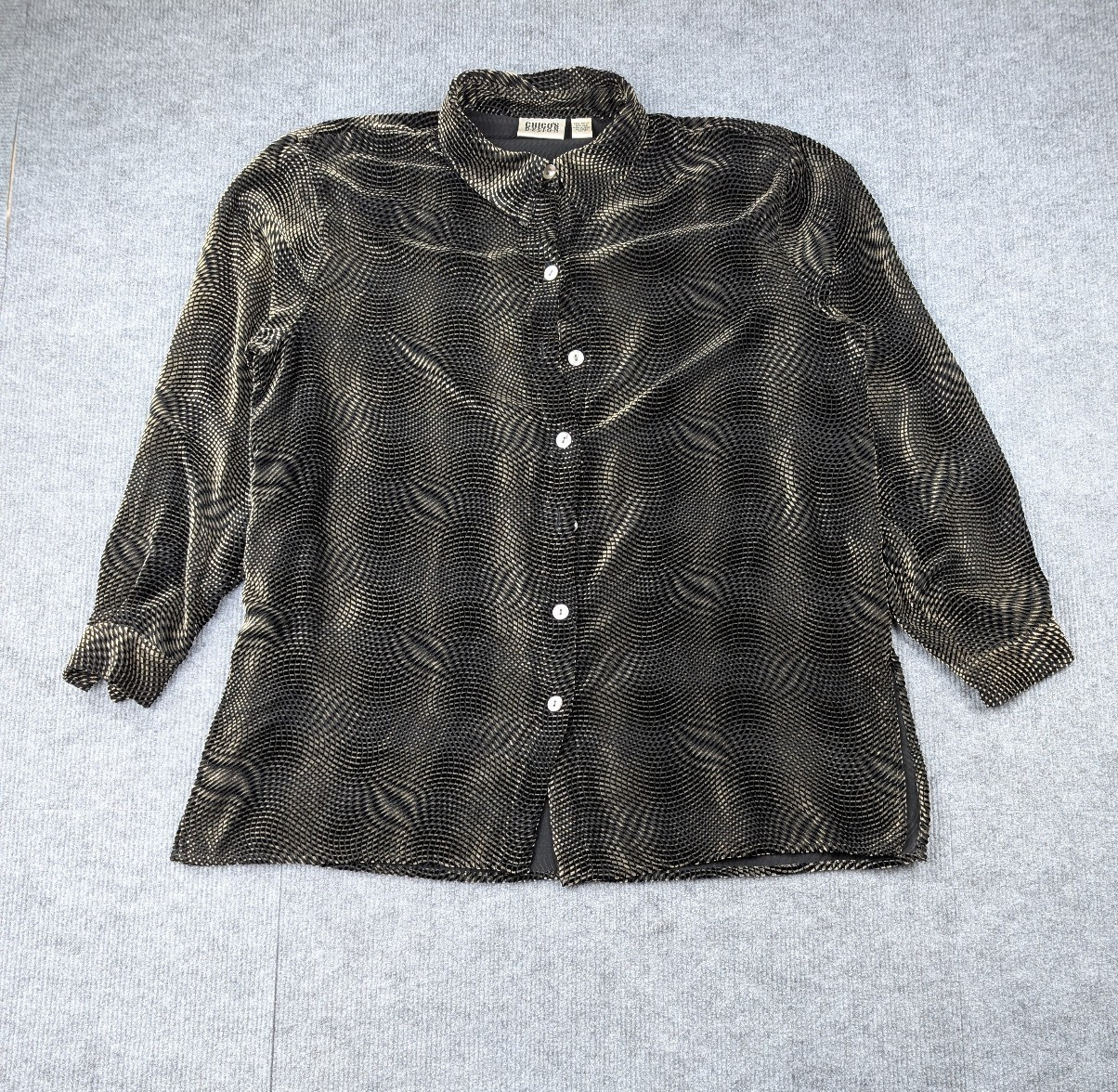 Chicos Velvet Burnout Blouse Womens XL 3 Silk Button Up Whimsigoth Dark Layering