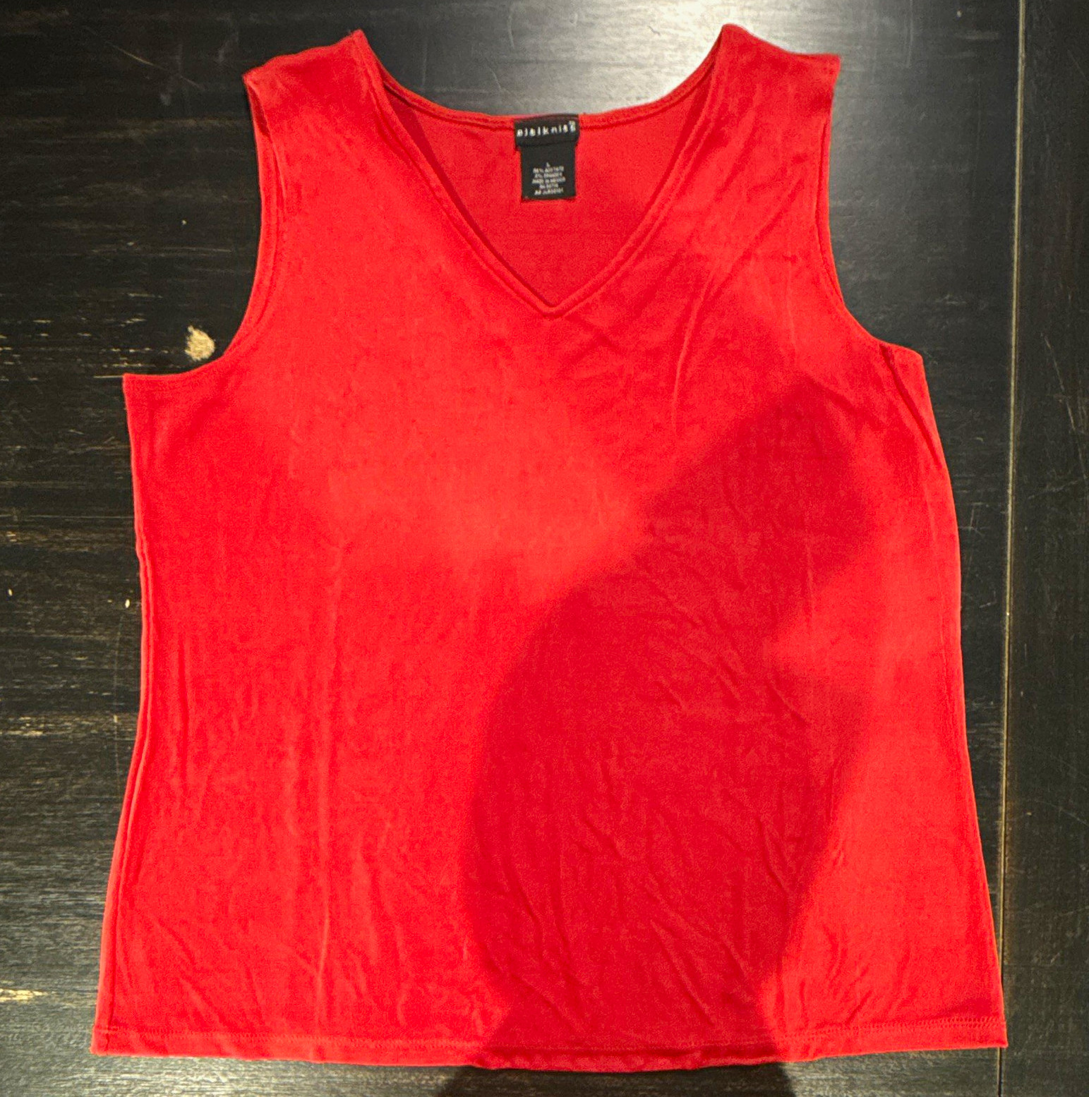 citiknits Women’s L Red Solid V-Neck Sleeveless Knit Pullover Top Acetate