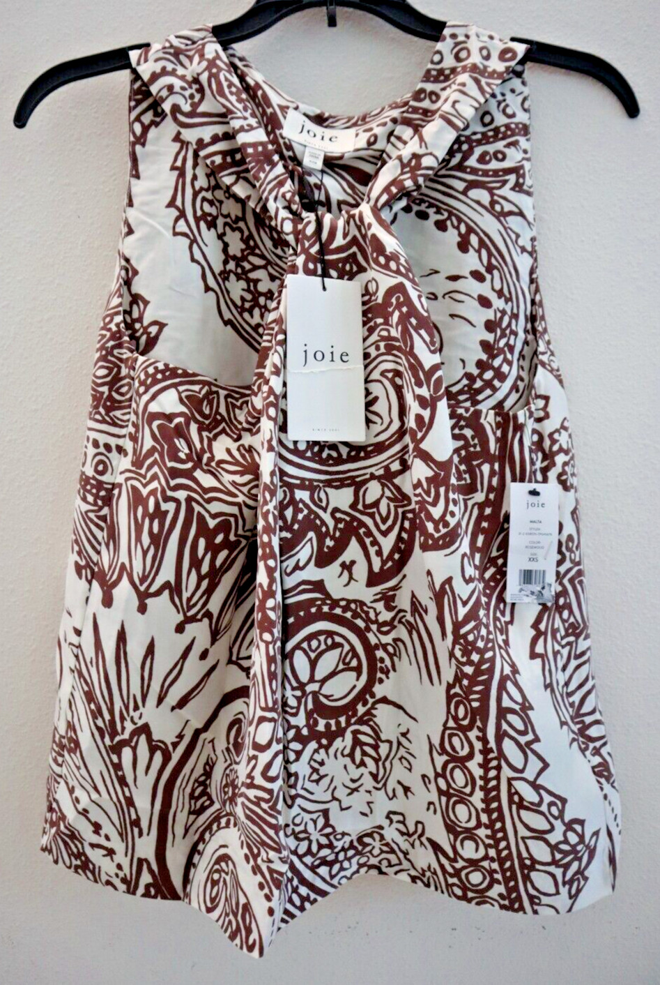 Joie TP04567B Women’s Sz 2XS Rosewood Brown Malta Printed Silk Halter Top $198