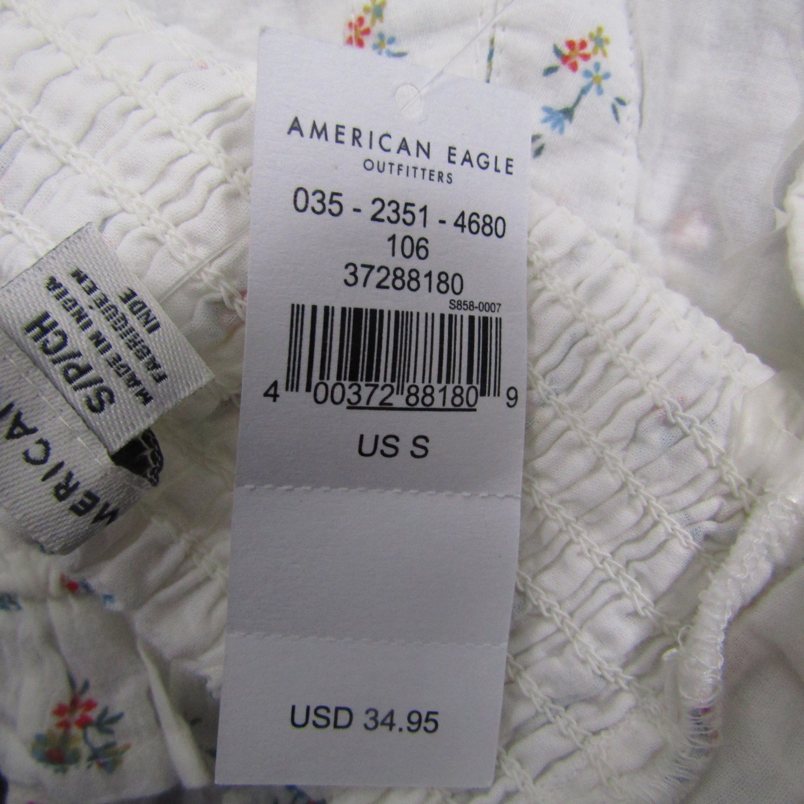 American Eagle Halter Top Womens Small White Floral Smocked Ruched Ruffle Crop
