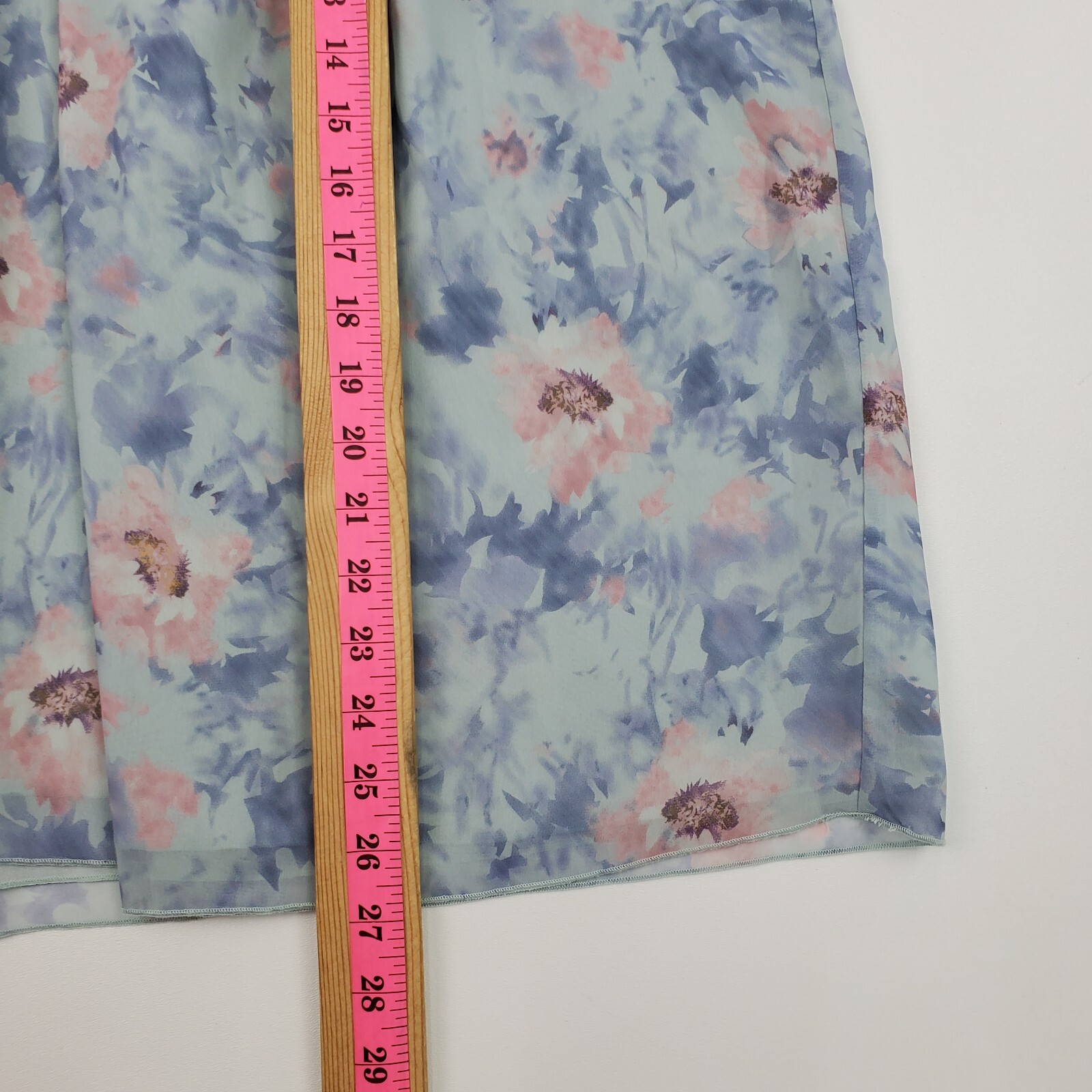 Grace + Karma Womens 1X Pink Blue Floral Smocked Ruffle Long Sleeve Boho Blouse