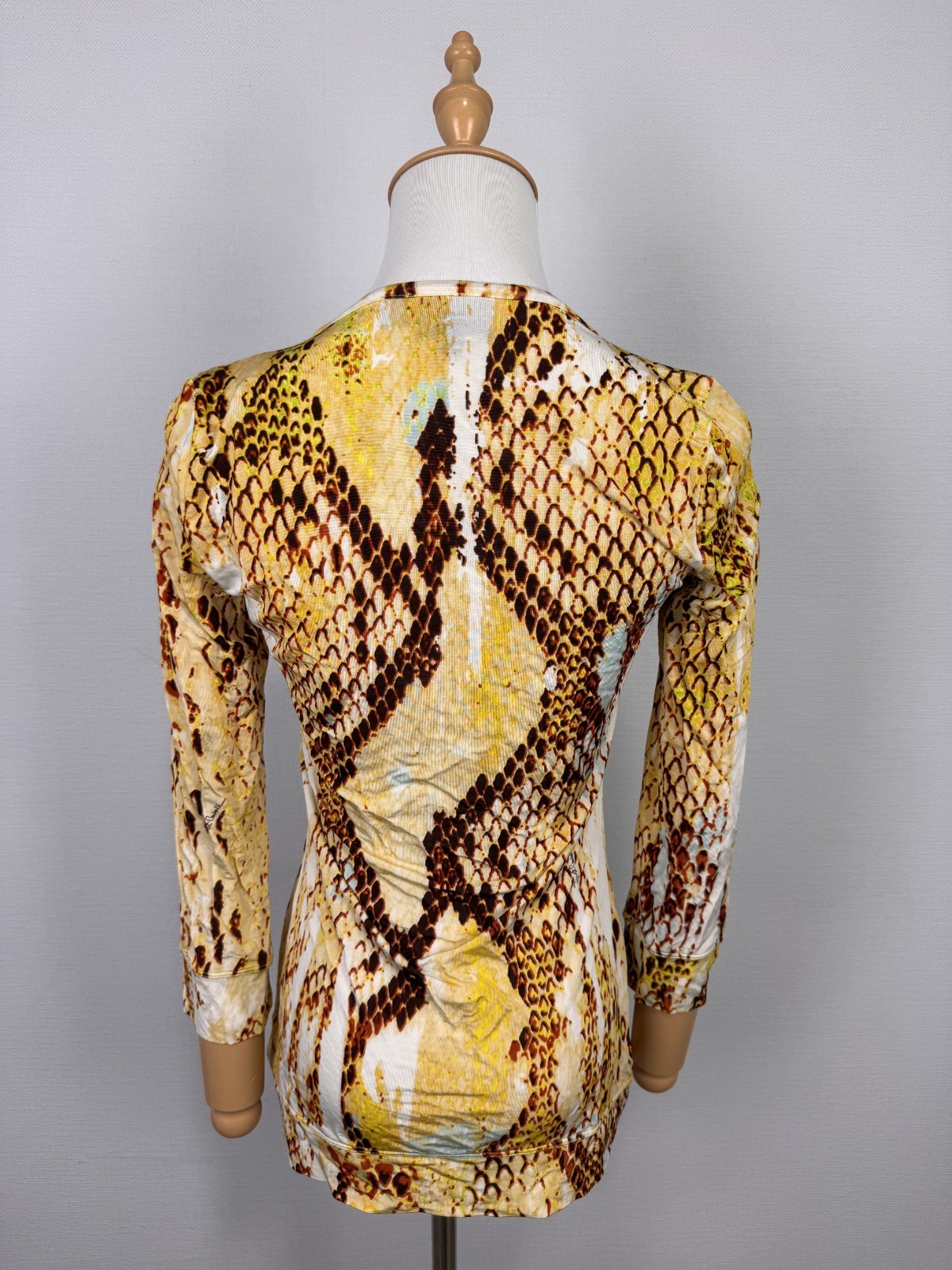 Just Cavalli Made in Bosnia Wonderful Yellow Snake Pattern Stretch Shirt Sz S