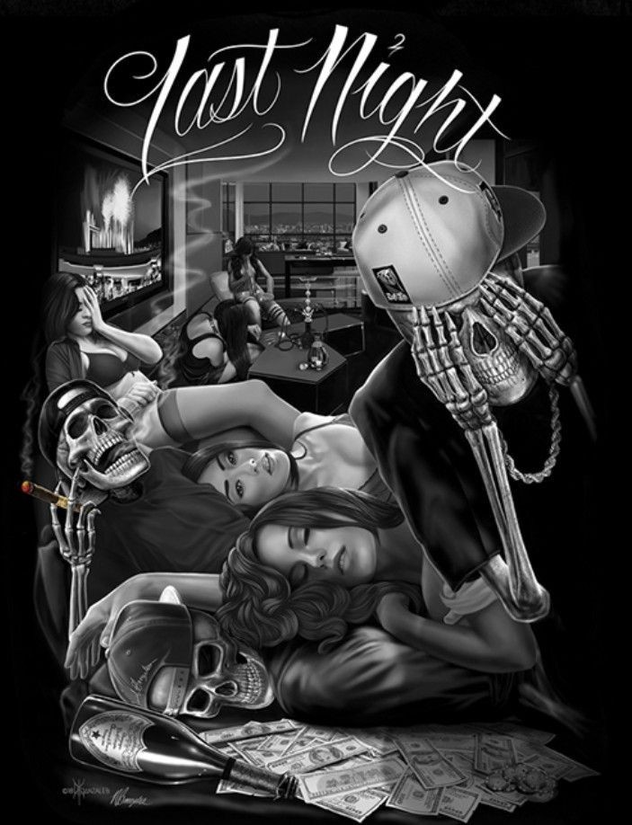 Men’s Graphic T-Shirt – Street Art, Chicano, Gangster, Skull, Lowrider Style Tee