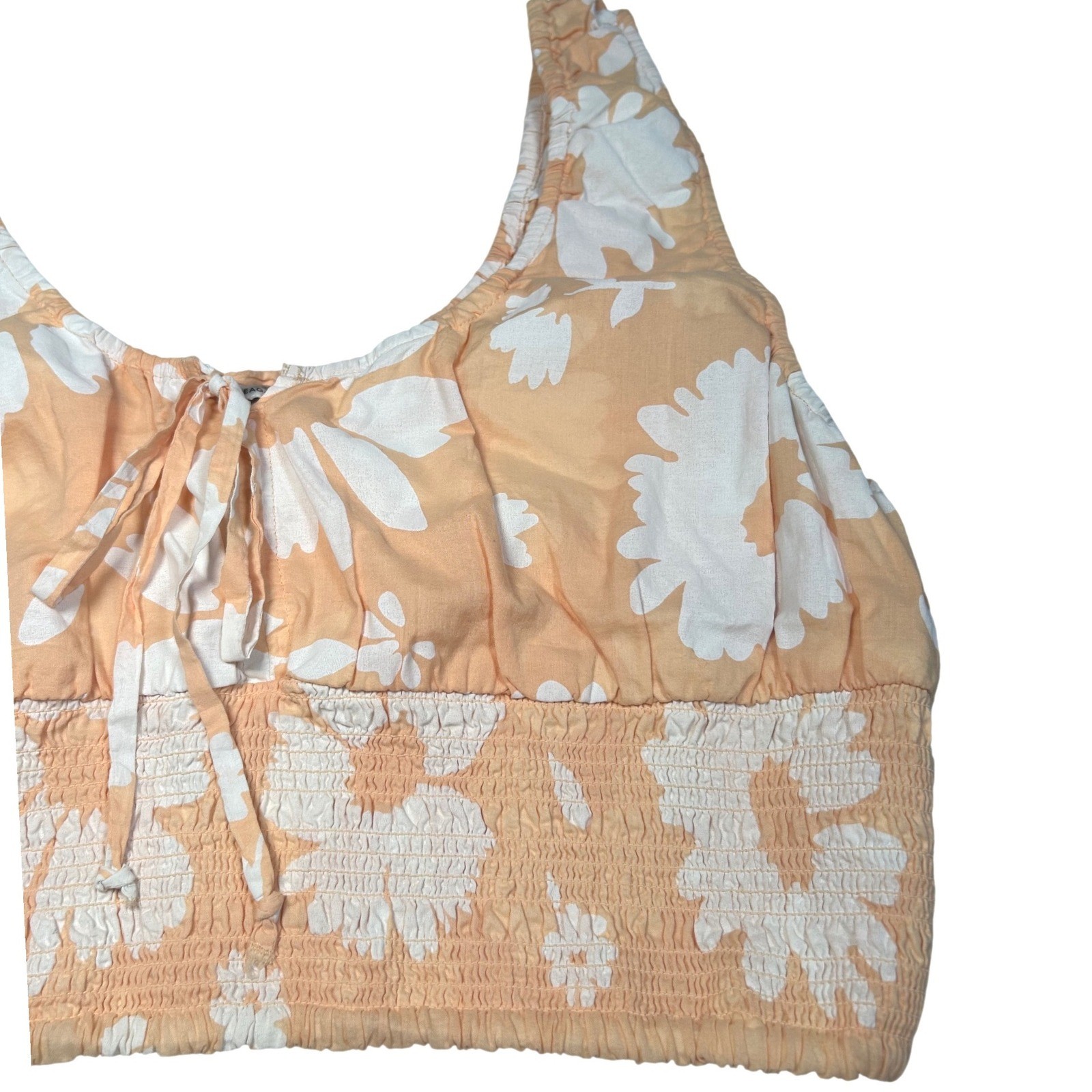 American Eagle Orange Floral Smocked Tie Front Crop Tank Top Boho Festival Sz XL