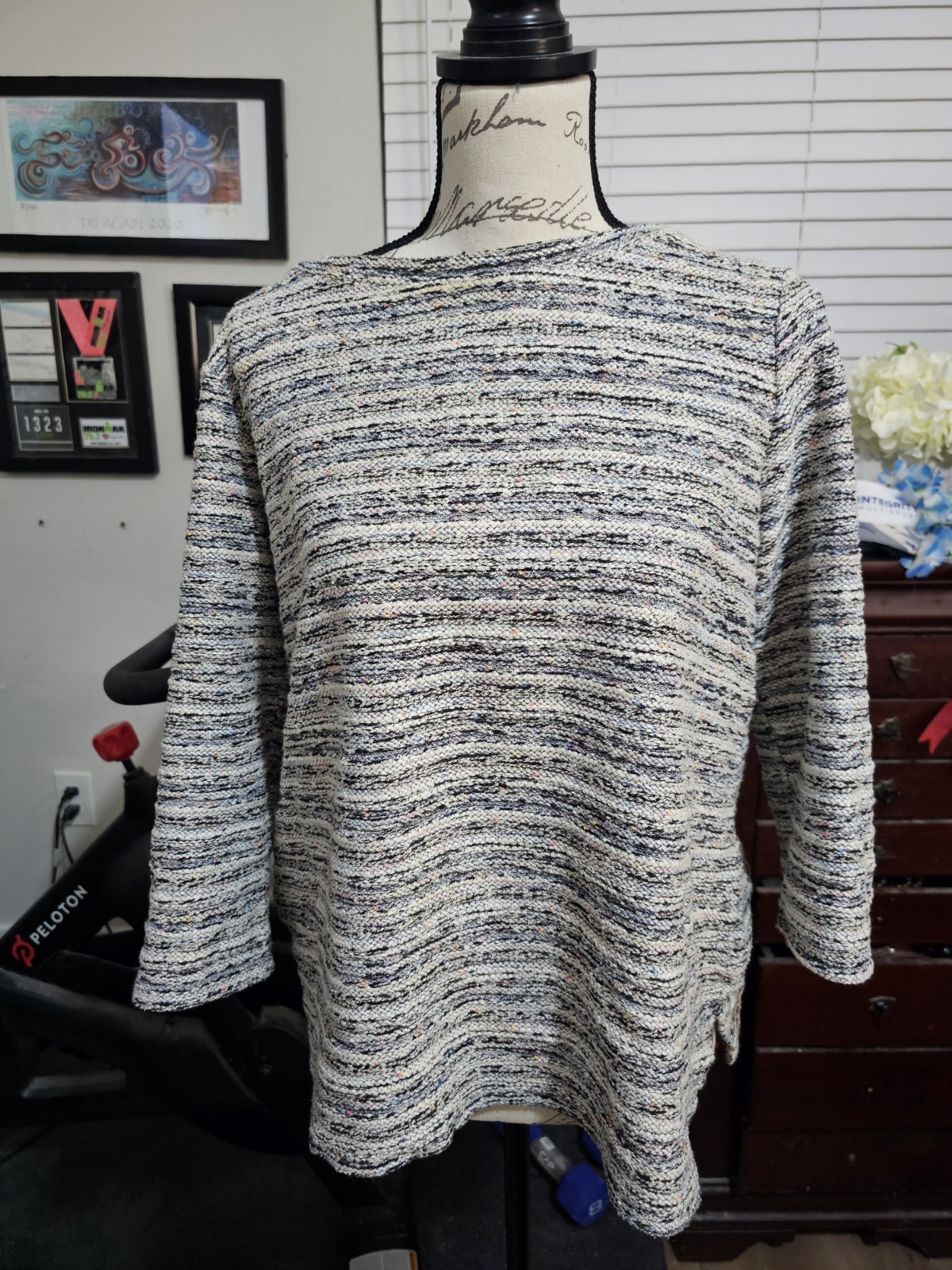 Women’s Medium Black/White 3/4 Sleeve Polycotton Top By LOFT Outlet-Nice & Heavy