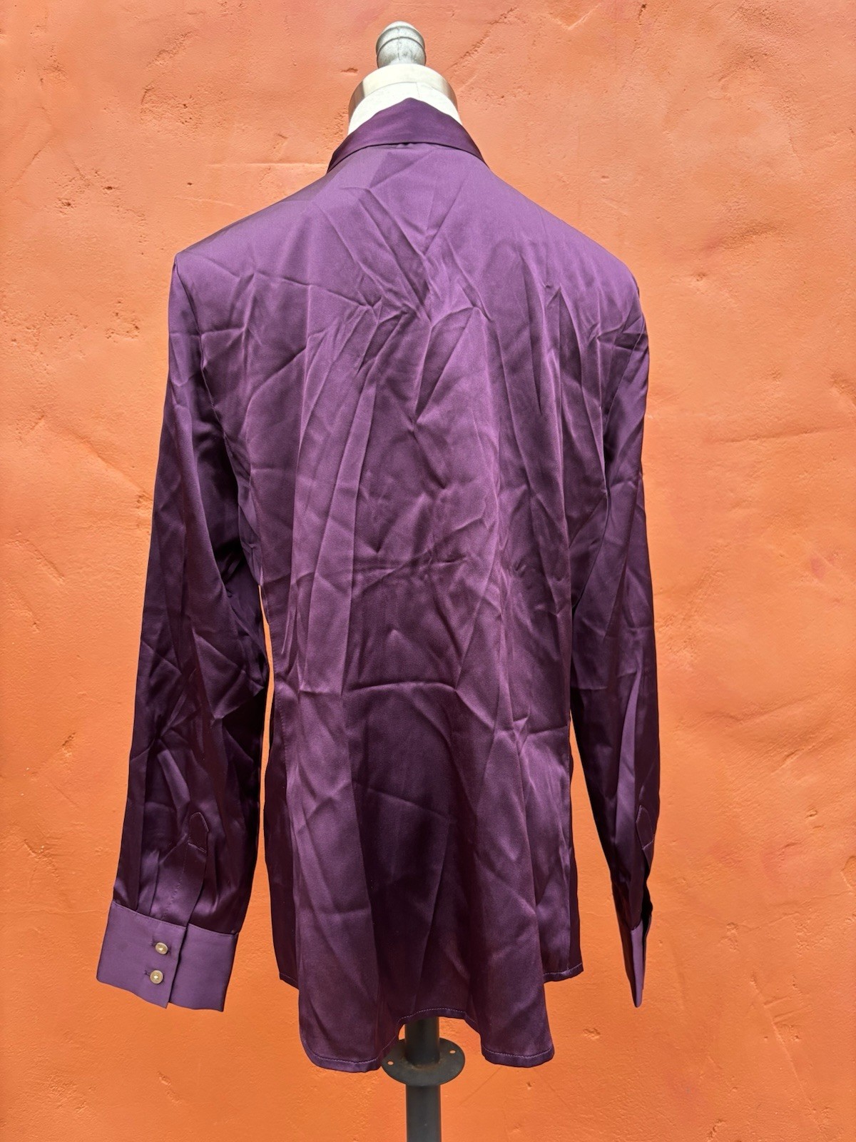 NWT ANN TAYLOR Petites 14P Plum Button Down Silk Blouse Shirt Top Barrel Cuff