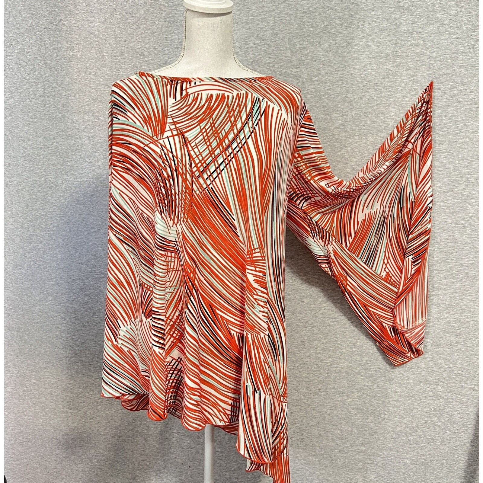 Nilsa Ramirez Tunic Mini Dress Womens XS/S Orange Boho Festival Art Asymmetrical
