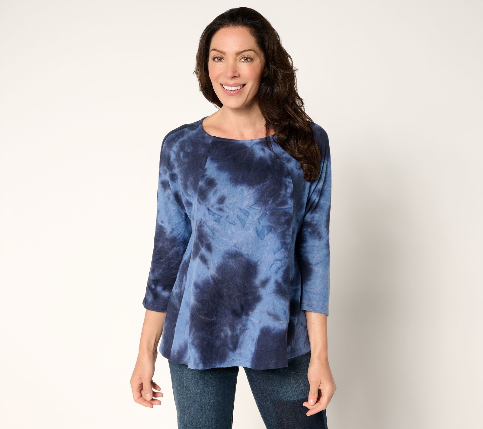 Gloria Vanderbilt Women’s Top Sz L Brushed Knit Tie Dye Dolman Blue A705941