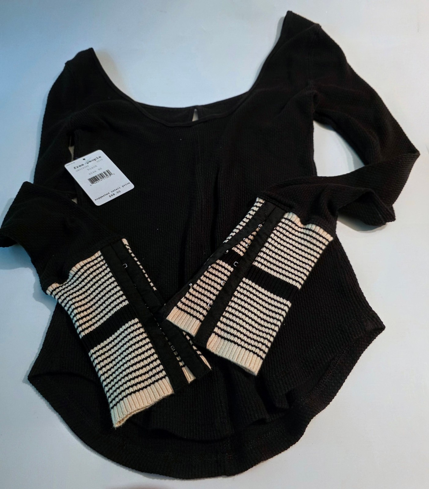 Free People We the Free Mod Stripe Womens XS Waffle Knit Top NEW WITH TAGS