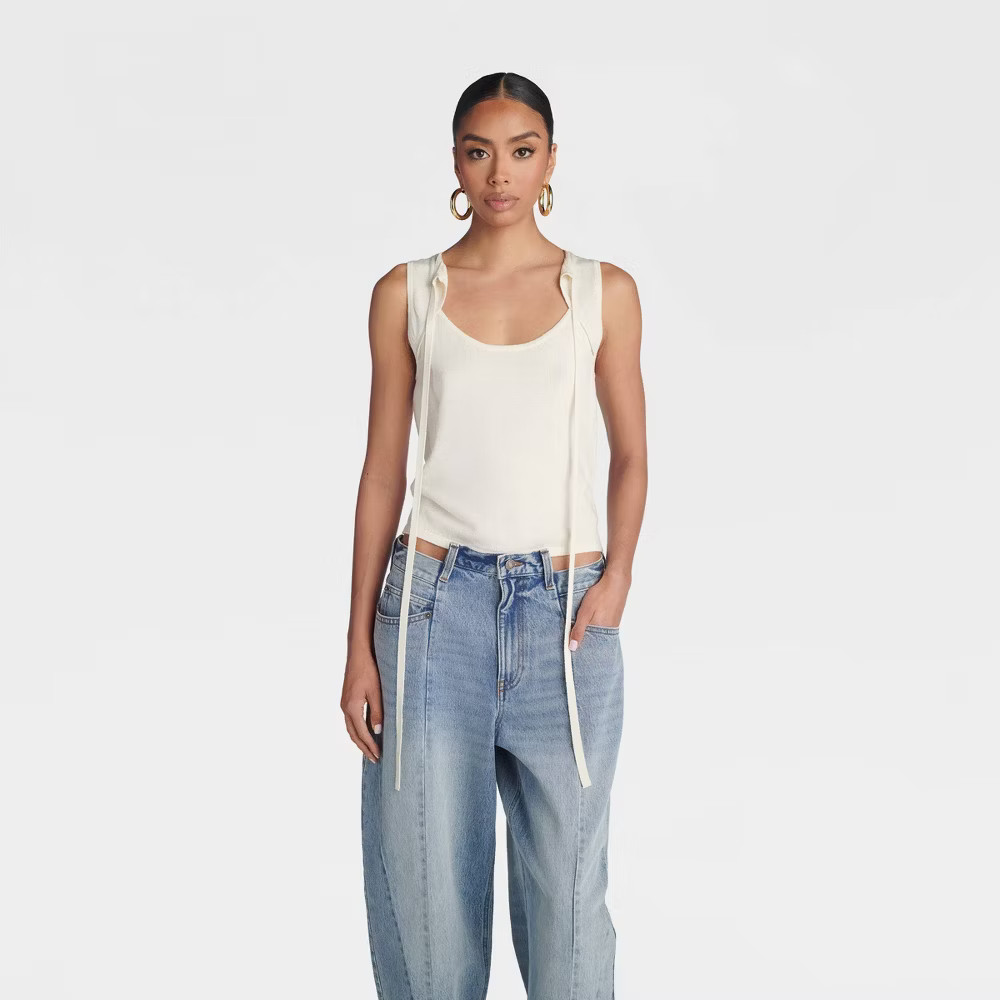 KBB by KAHLANA Women ‘The Tie-Front Tank Top’ – Cream M