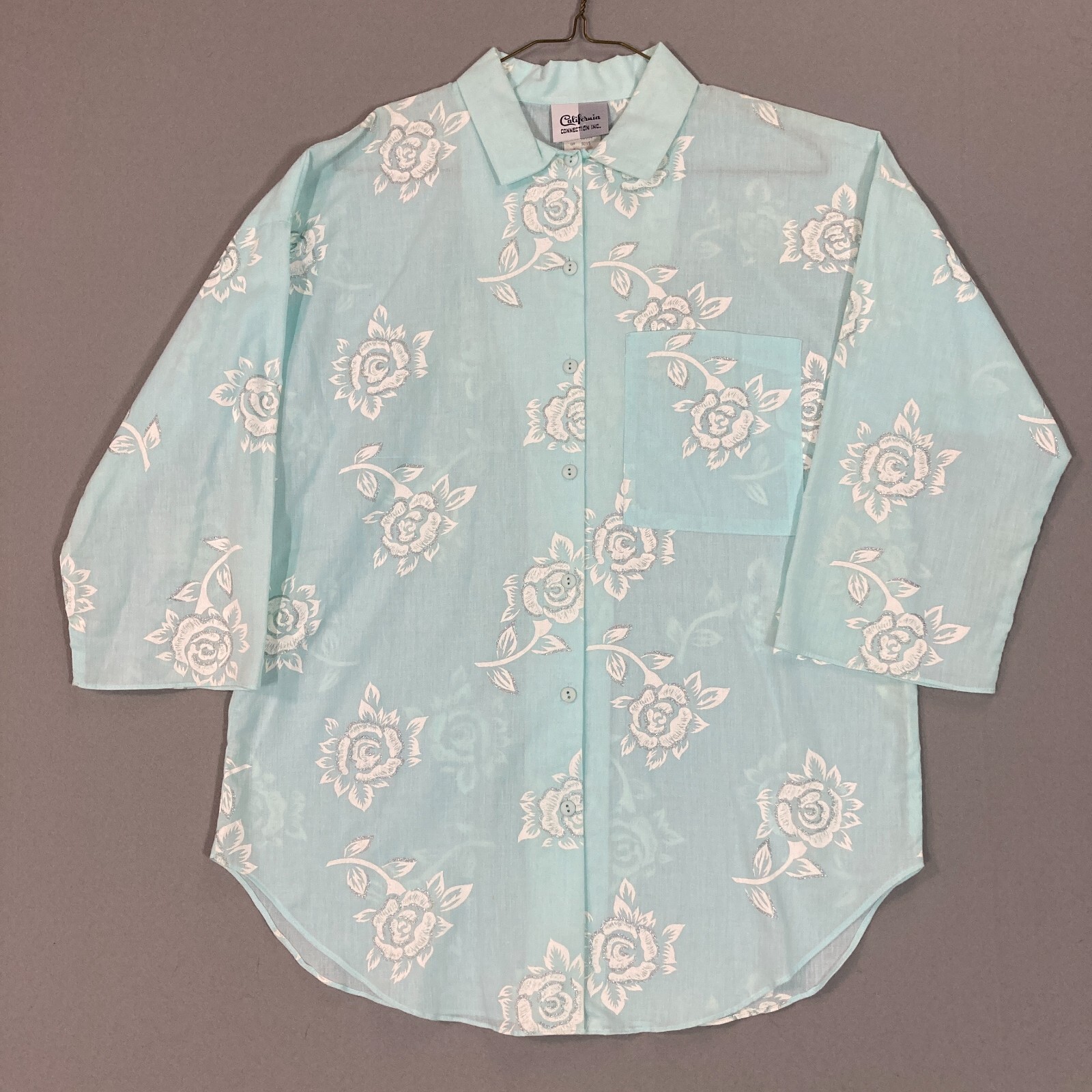 Vintage 80s 90s Hawaiian Shirt S/S Tropical California Womens M Glitter Sparkle