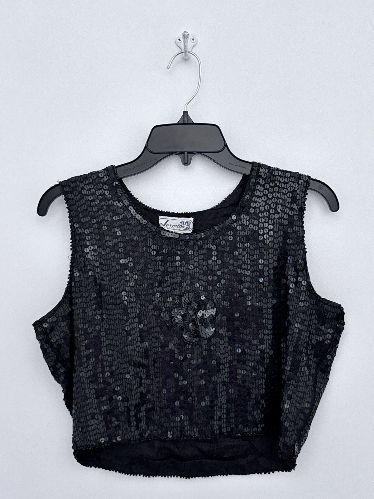 JASMINE By K.V.M Blouse Sz M Pure Silk Black Sequin Low/High Tank-Top VTG/Retro
