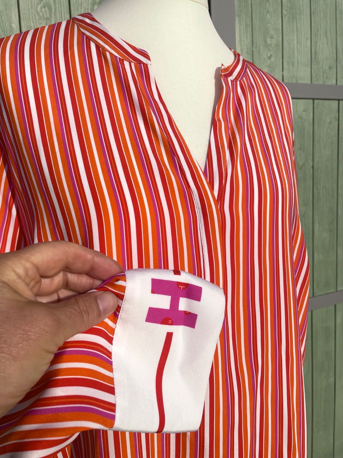 Matter of Heart Orange Striped Silk Blouse
