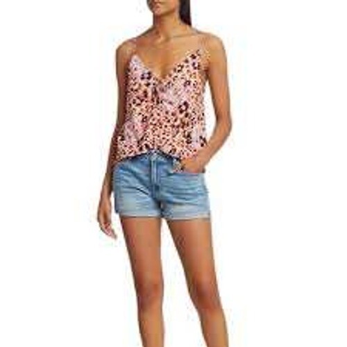 Paige Isela Floral Leopard Print Silk Tank Cami Pink Sz M Coquette Summer Y2K