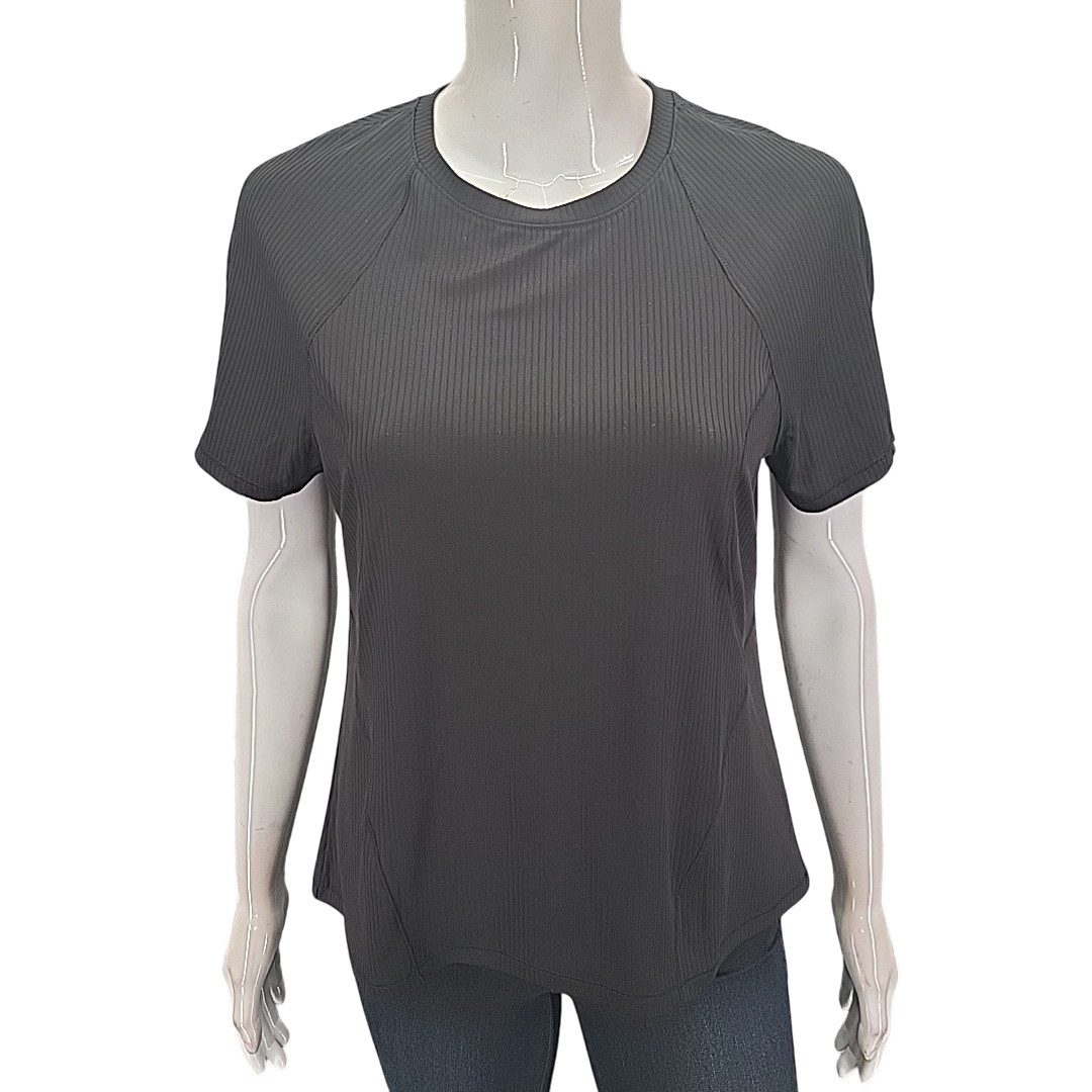 Women’s Active Top Medium Size Black Ribbed Tee Shirt UPF 50+ Stretch Wicking