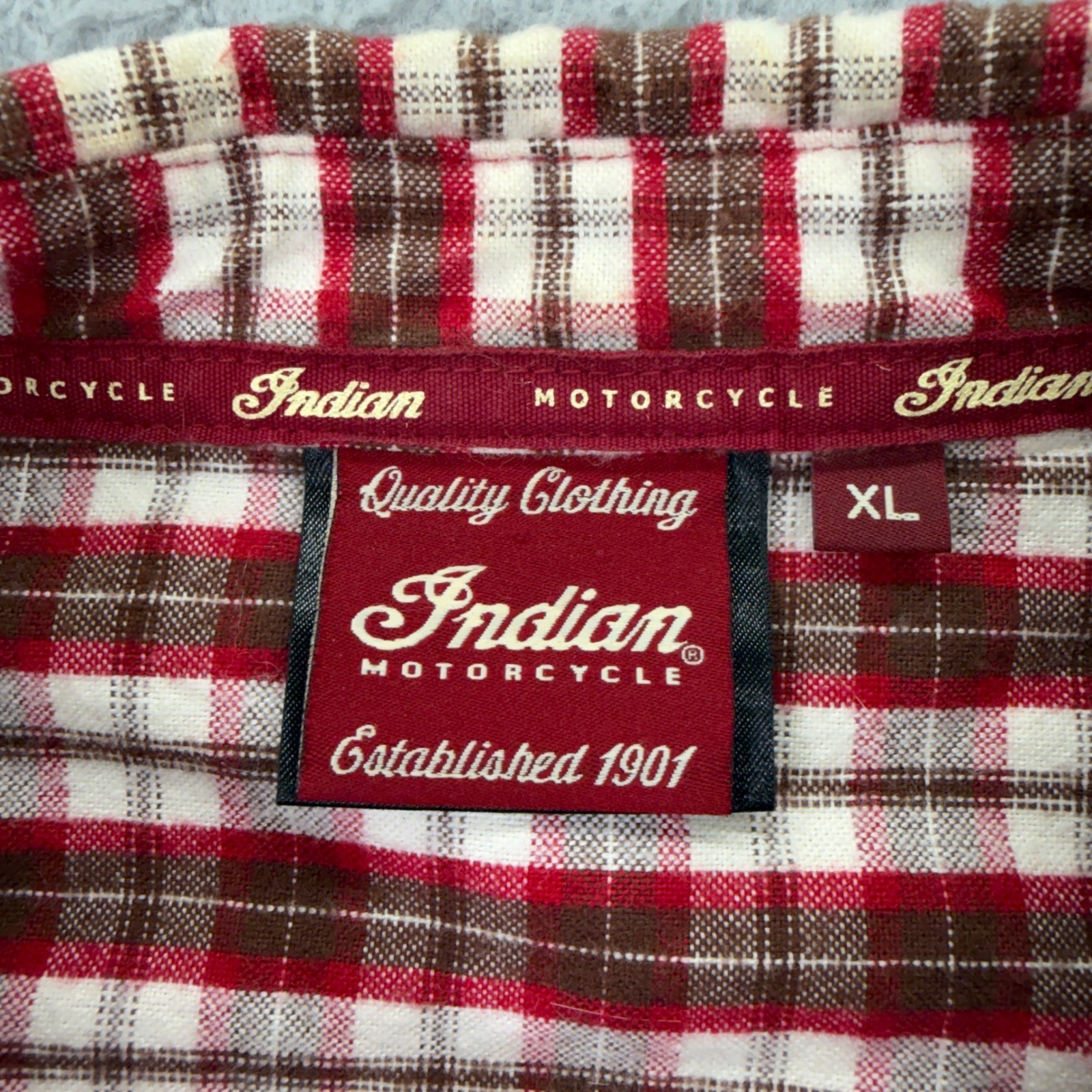 Indian Motorcycle Flannel Shirt Women XL Red Plaid Western Button Up Embroidered
