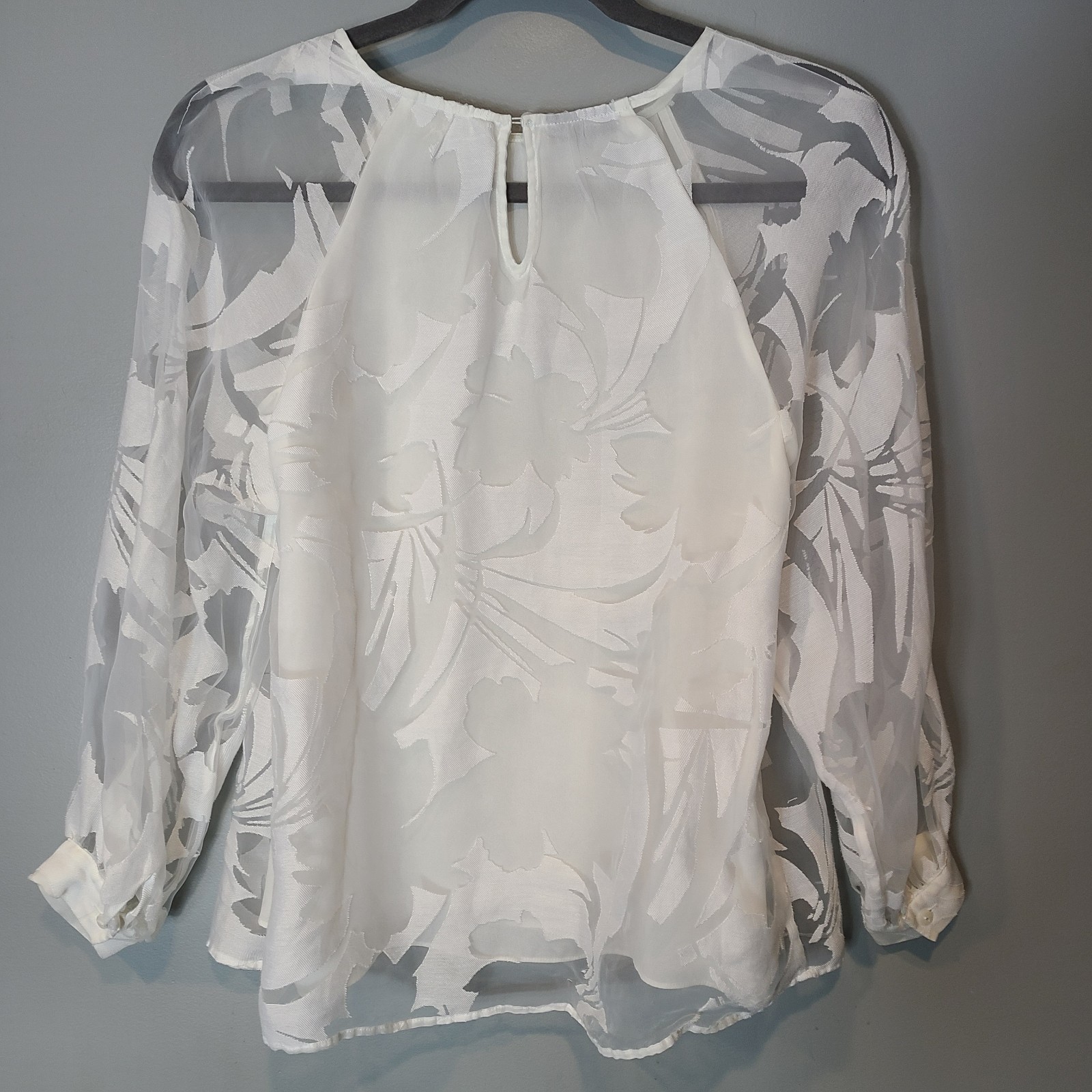 Alfani White sheer top Sz Large Boho Cottage Long Sleeve Resort Wedding Beach