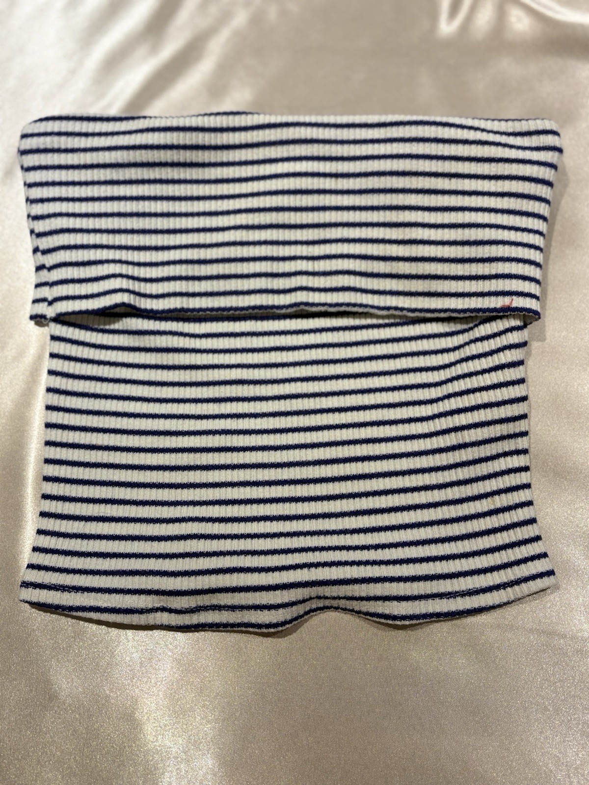 Gaze Blue/White Striped Ribbed Knit Strapless Stretch Tube Top