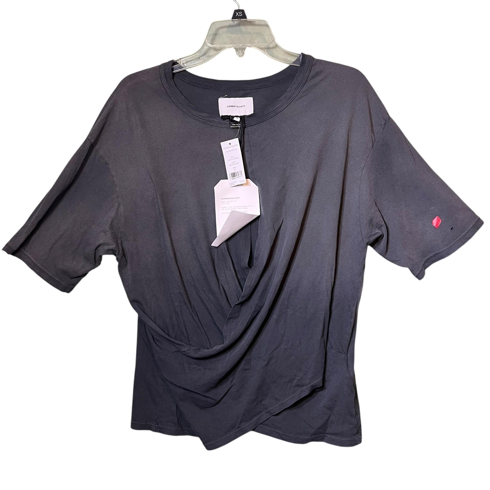 Current/Elliott Shirt Womens 0 Washed Black The Draped Tee Made USA Twist Front