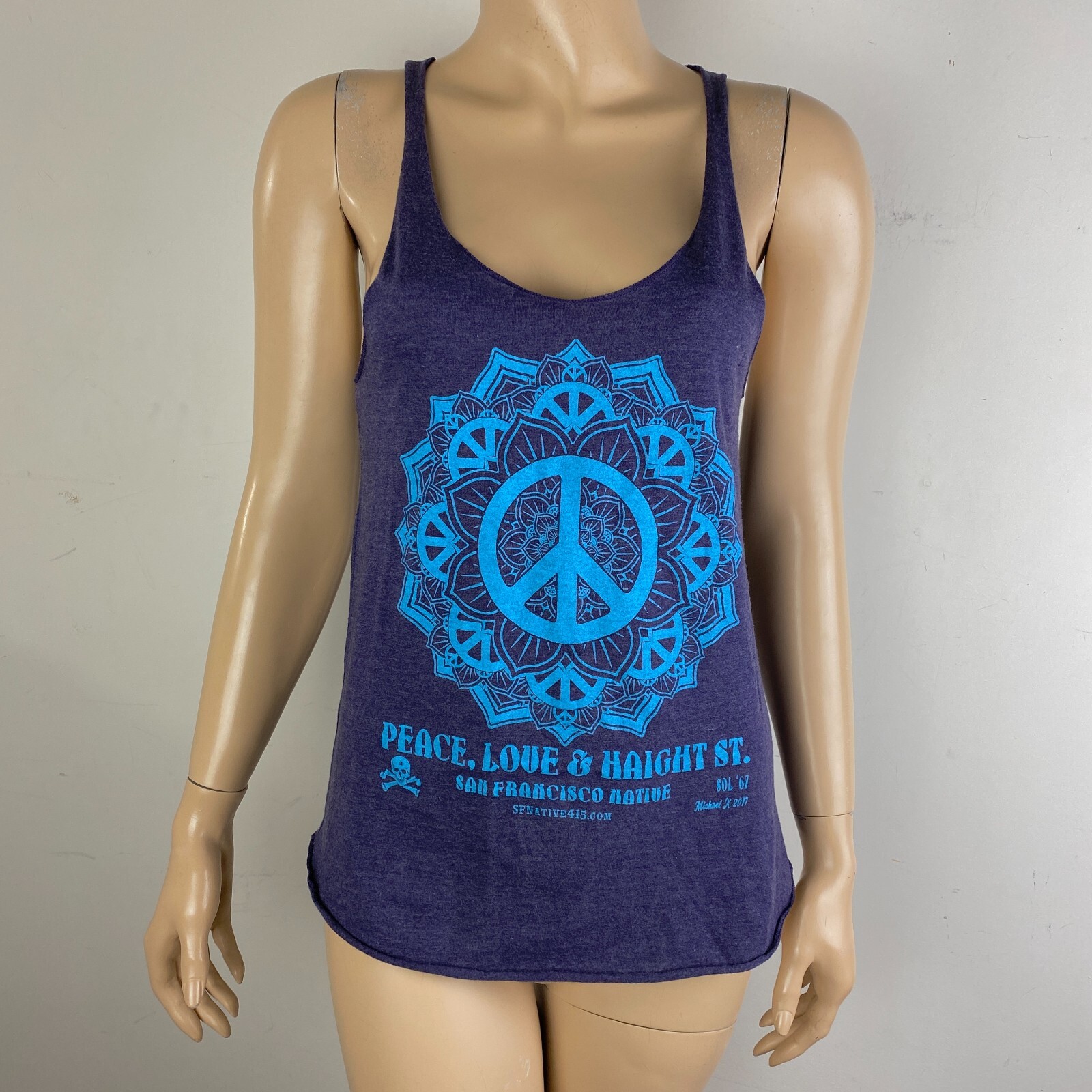 American Apparel Purple T-Shirt Peace Love & Haight St San Francisco Boho Size M