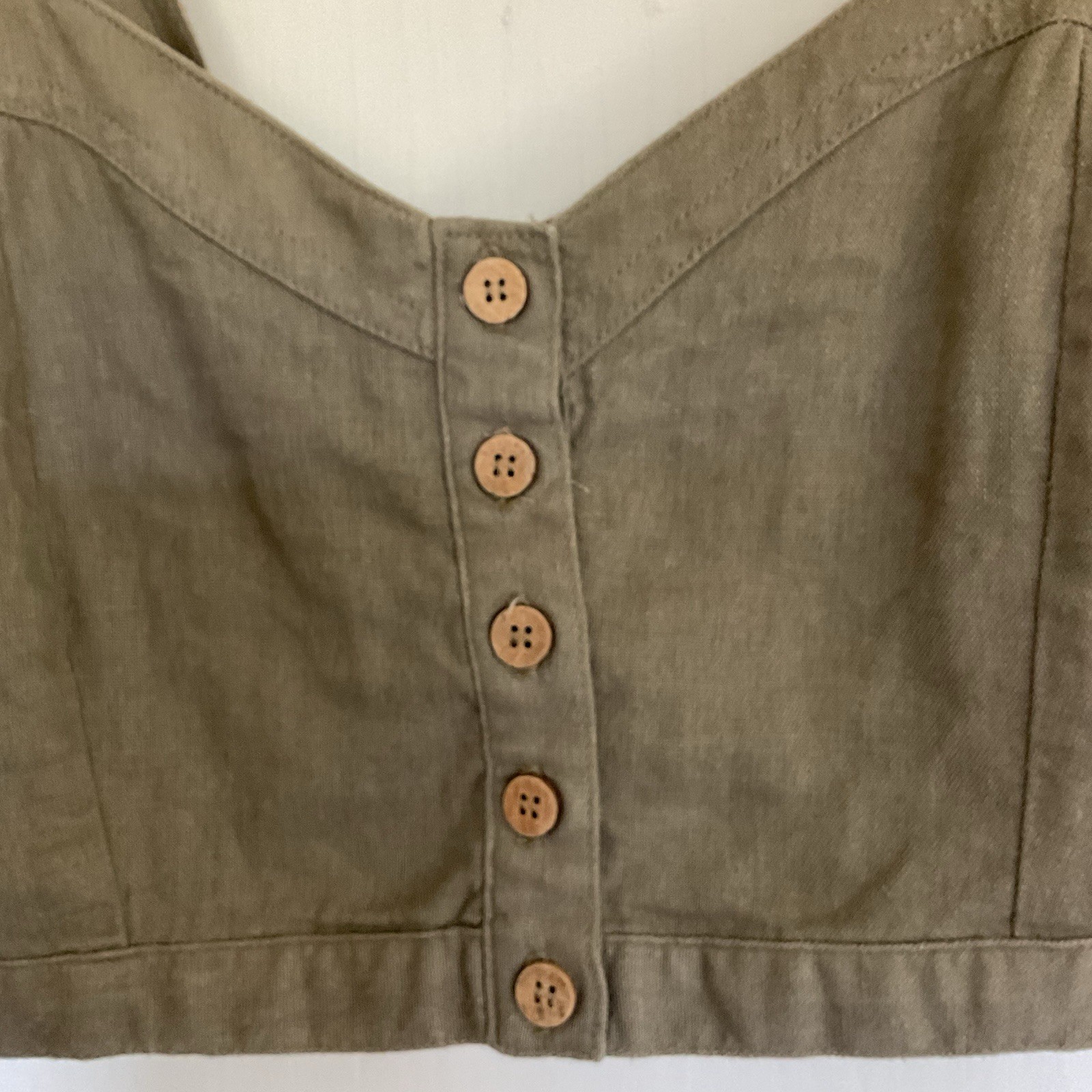 Forever 21 Women’s Linen Blend Olive Green Button Up Crop Top Adjustable Strap L