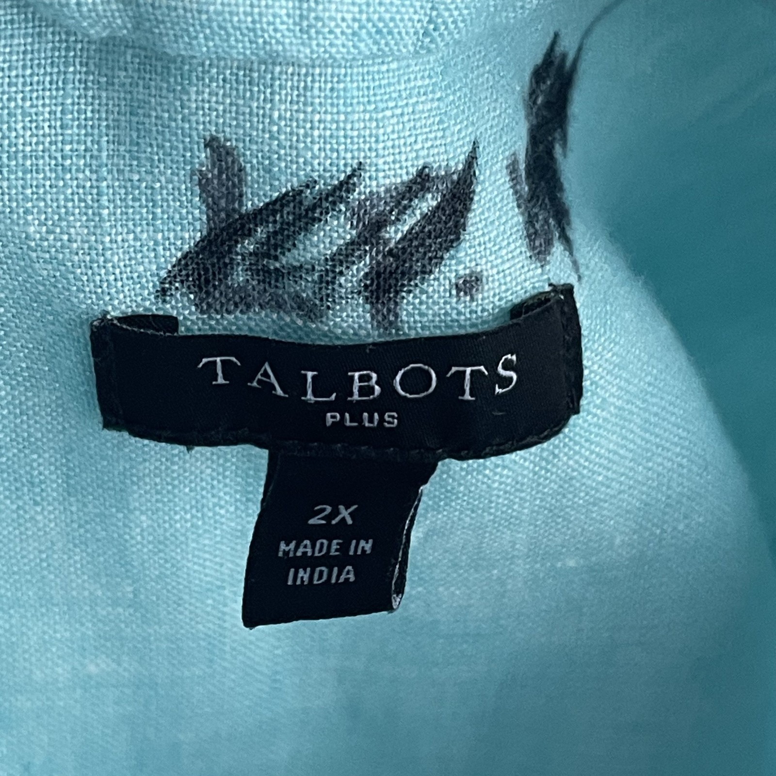 Talbots Plus 2X 100% Linen Aqua Tie Front Button Blouse Cap Sleeve Summer Top