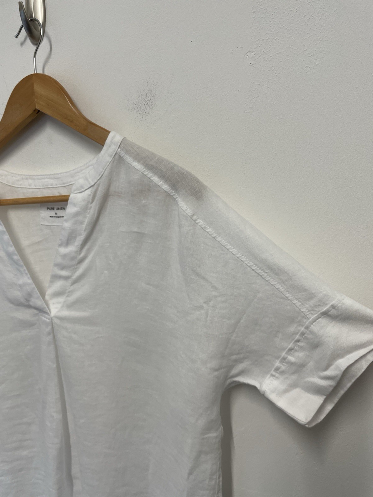 M&S 100% Linen Oversized Boxy Blouse Size 10 White Short Sleeve Holiday