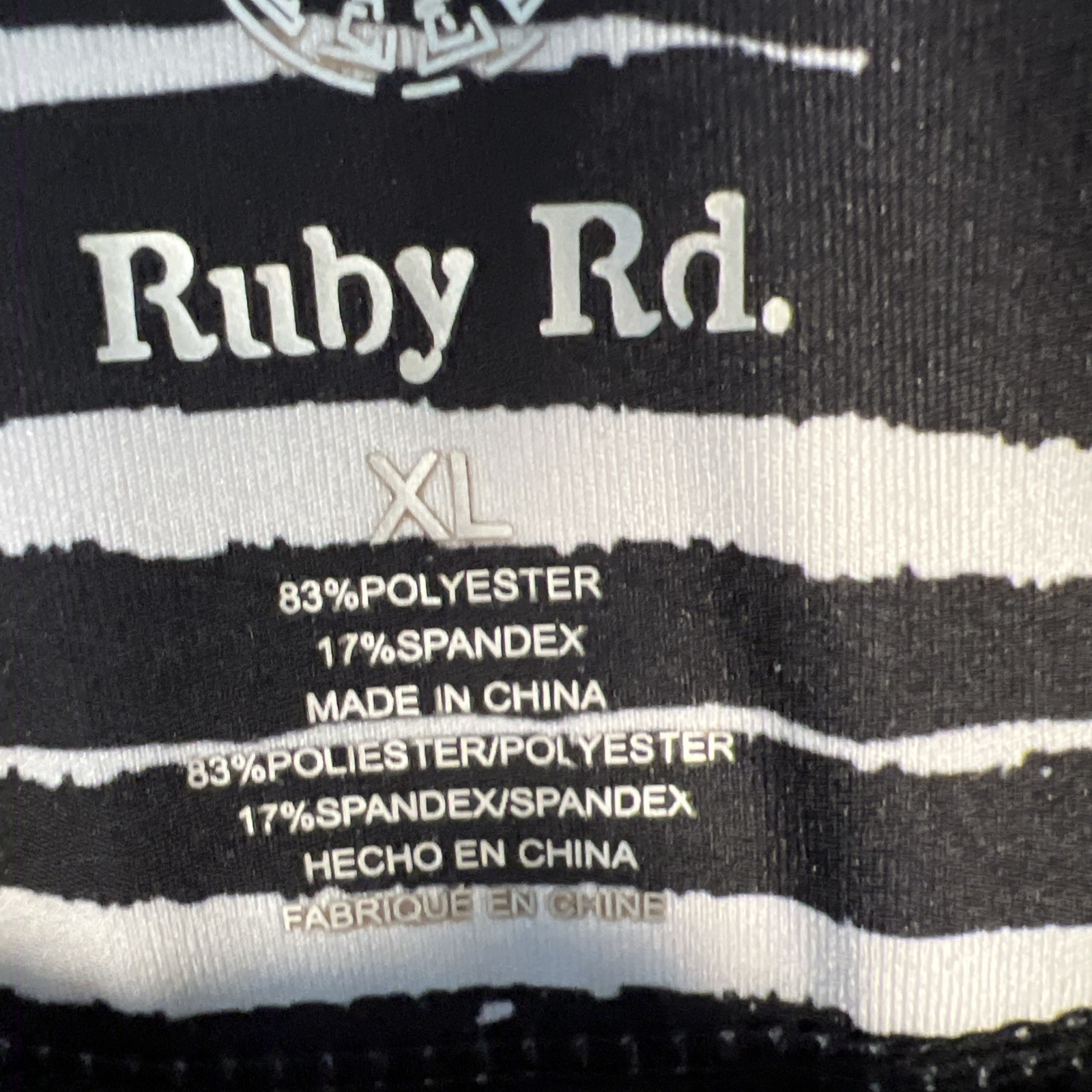 Ruby Rd. Black & White Brushstroke-Stripe 1/3 Zip Top Size XL Hot Pink Trim