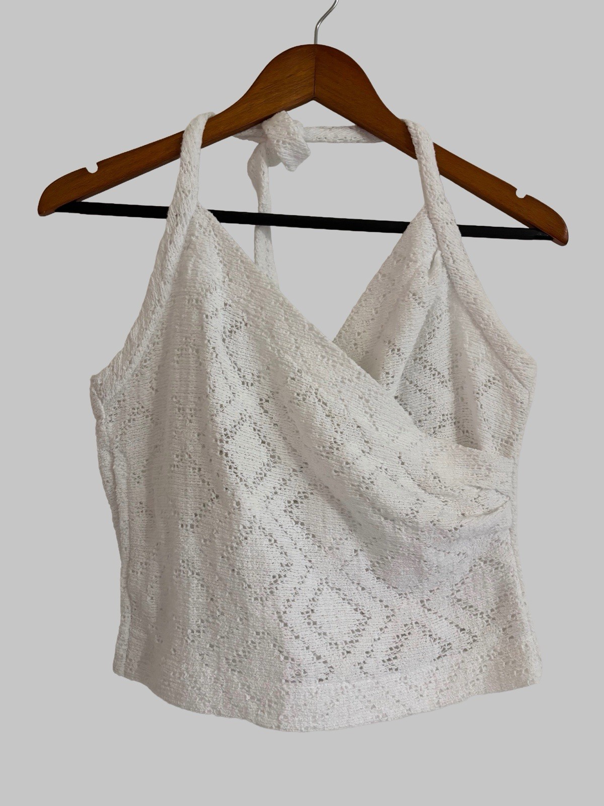 IRO Crochet Halter Cropped Tank Top Tie V-Neck White Size 38