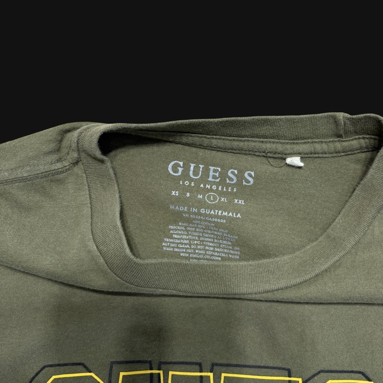 Y2k twee simple Guess Los Angeles Olive Green Cotton T-Shirt with Yellow ‘GUESS”