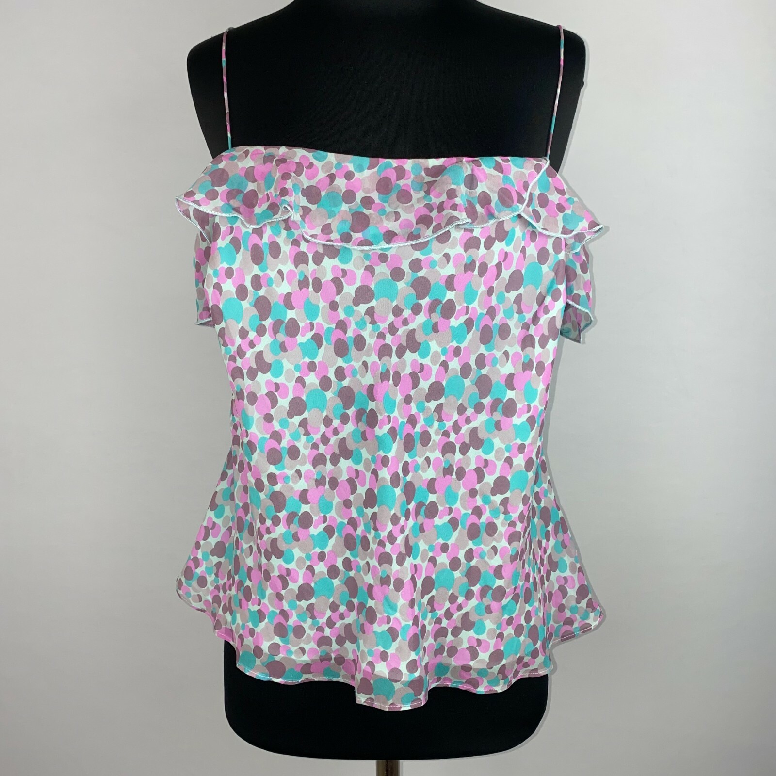 Monsoon Tank Top Womens USA 14 Polka Dot Ruffle Lined Pretty Whimsical Party