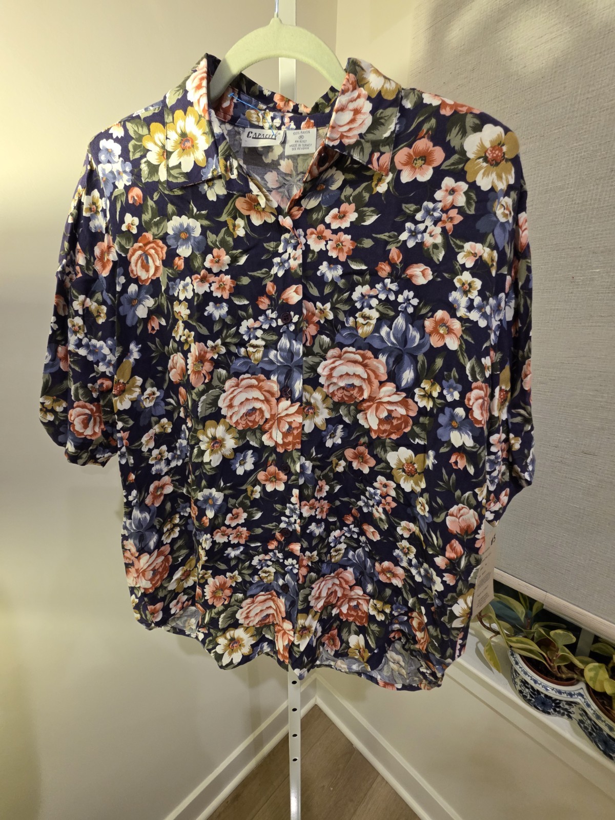 VTG Floral 90s Button Down Rayon Short Sleeve Blouse Deadstock NWT Cottage Camp
