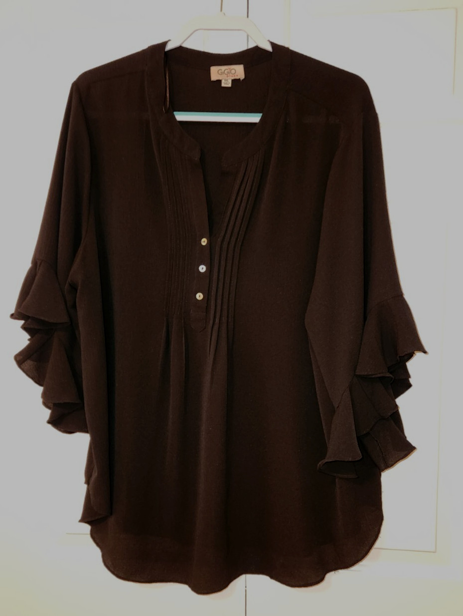 GiGiO Plus Black Tunic Blouse size 1XL Ruffle Sleeves
