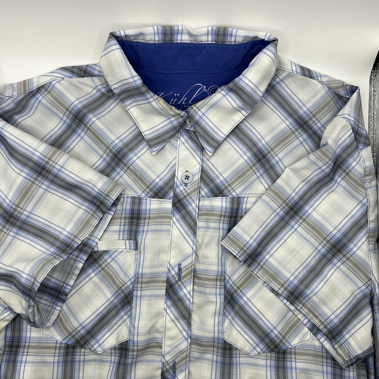 Kuhl Ionik Shirt Womens Medium Plaid Sun Protect Odor Resist Outdoor Gorpcore