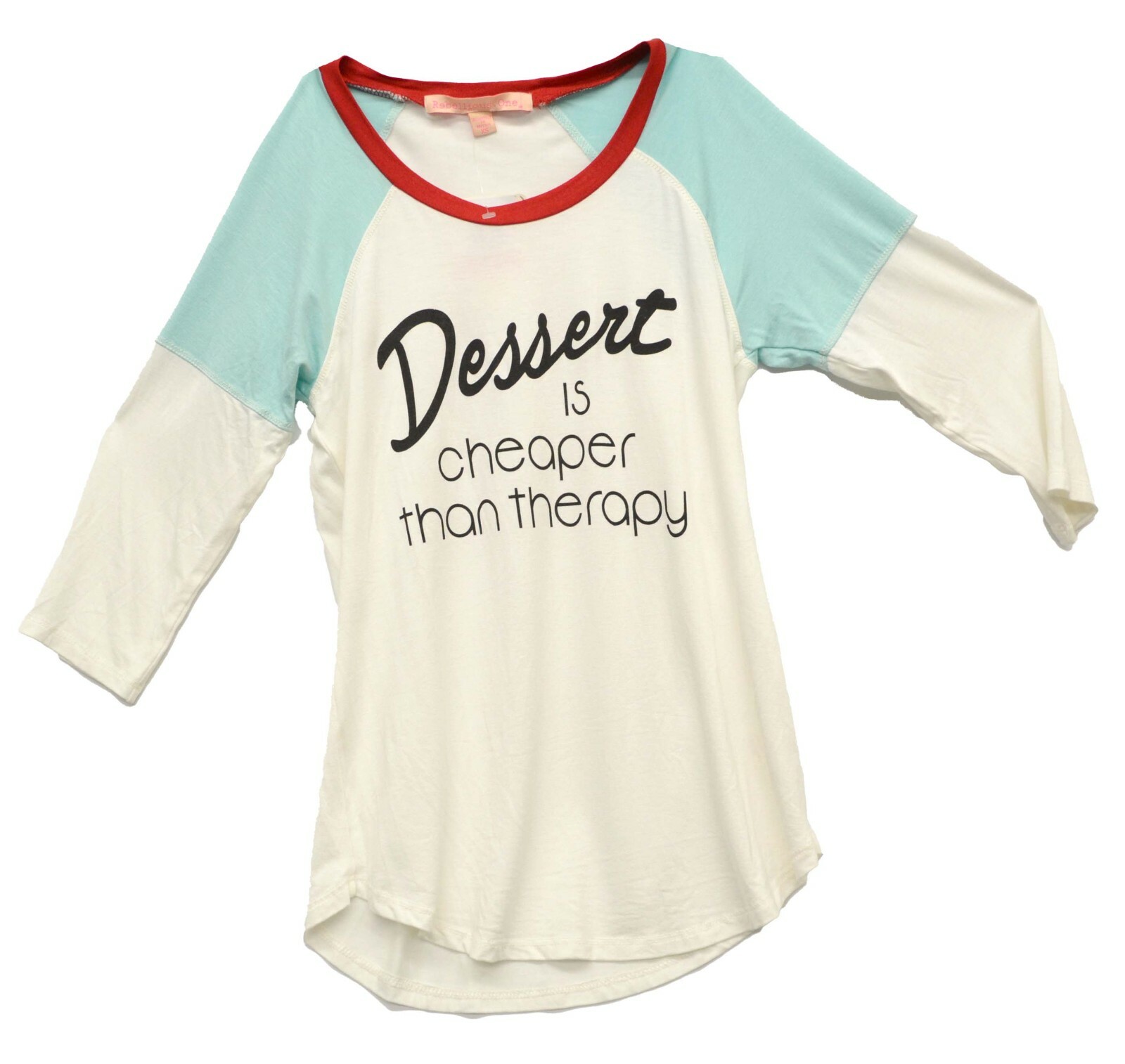 Rebellious One Juniors’ Sassy Color blocked Graphic Dessert T-shirt Medium