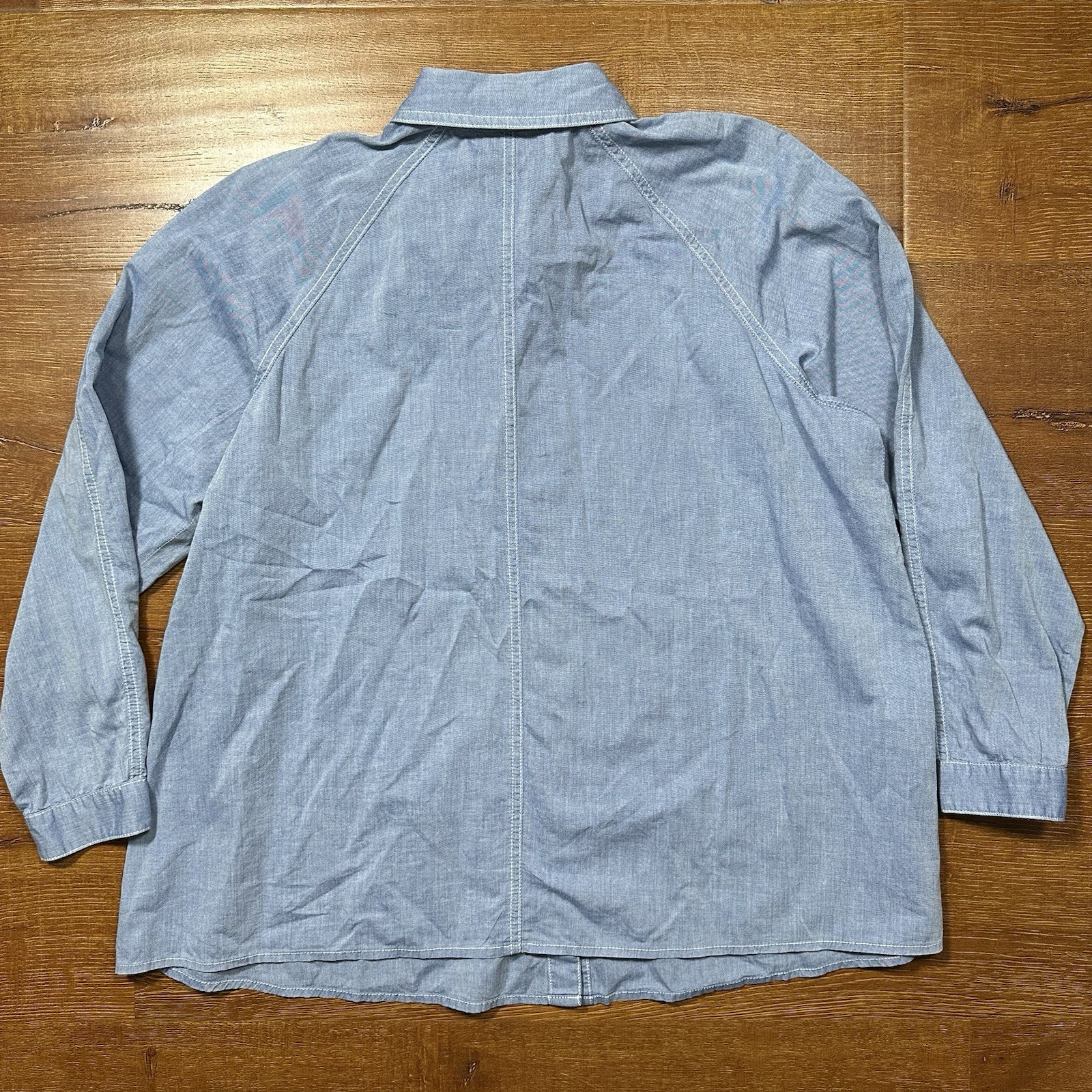 J McLaughlin Button Up Shirt Women L Blue Light Wash Classic Retro Designer City