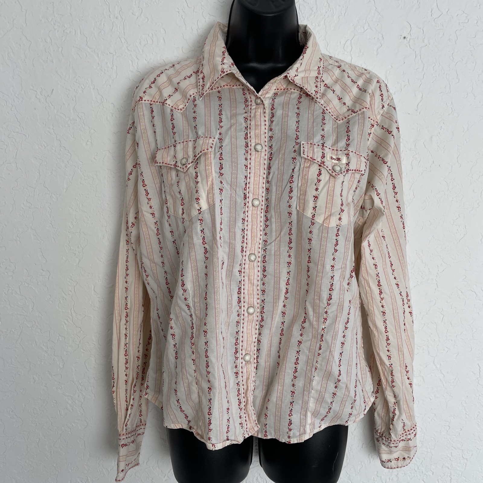 WRANGLER Twenty X Button Up Top Western Cowgirl Rodeo Pearl Snap Floral Pink M