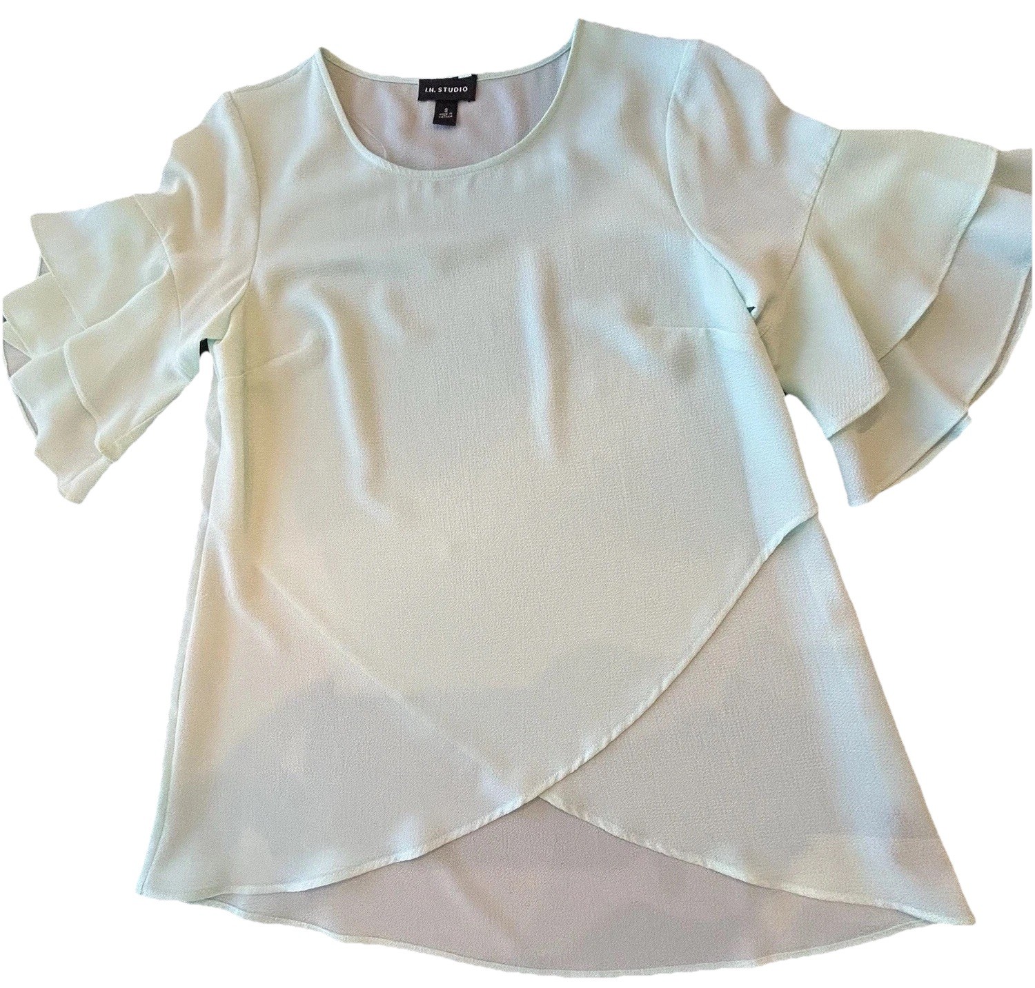 New I.N. Studio Top S Ruffle Sleeve Sheer Aqua Teal Blue Fairycore Lightweight