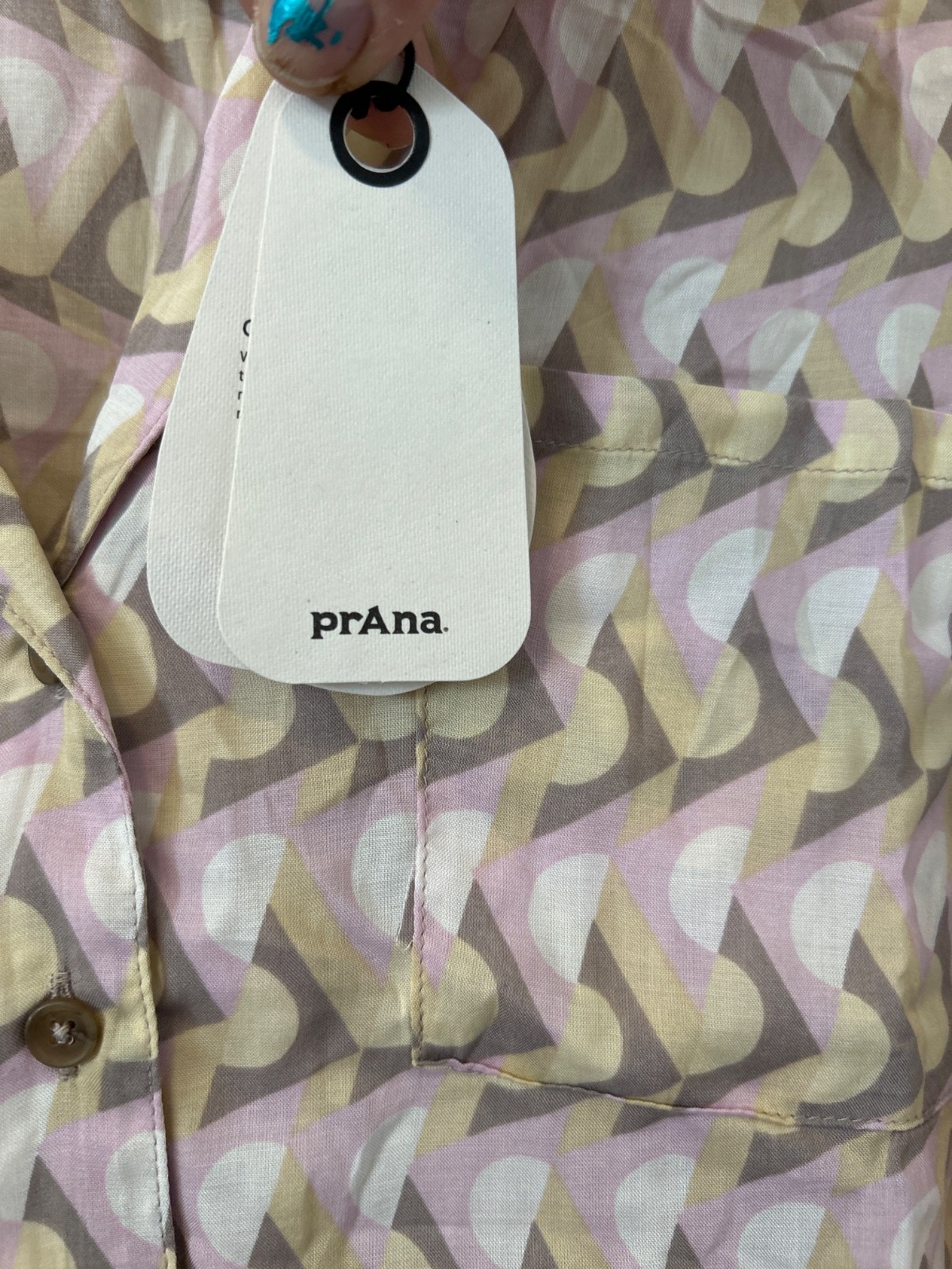 Prana Iguala Button Up Shirt Top Willow Retro Geo Lightweight Women’s Size M