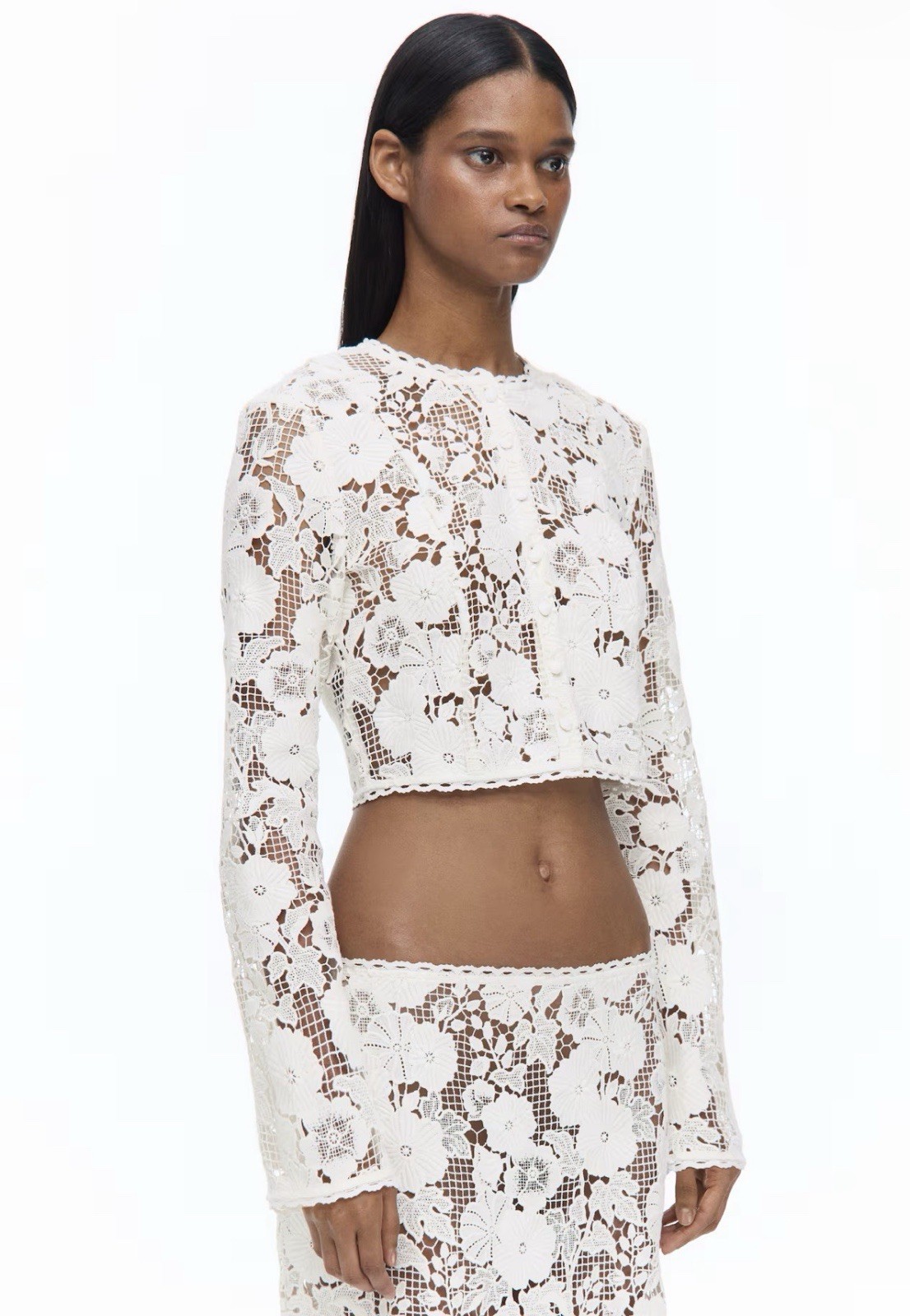 Livia Nunes H&M Button Front White Lace Top UK8 EUR36 US4 Broderie Anglaise
